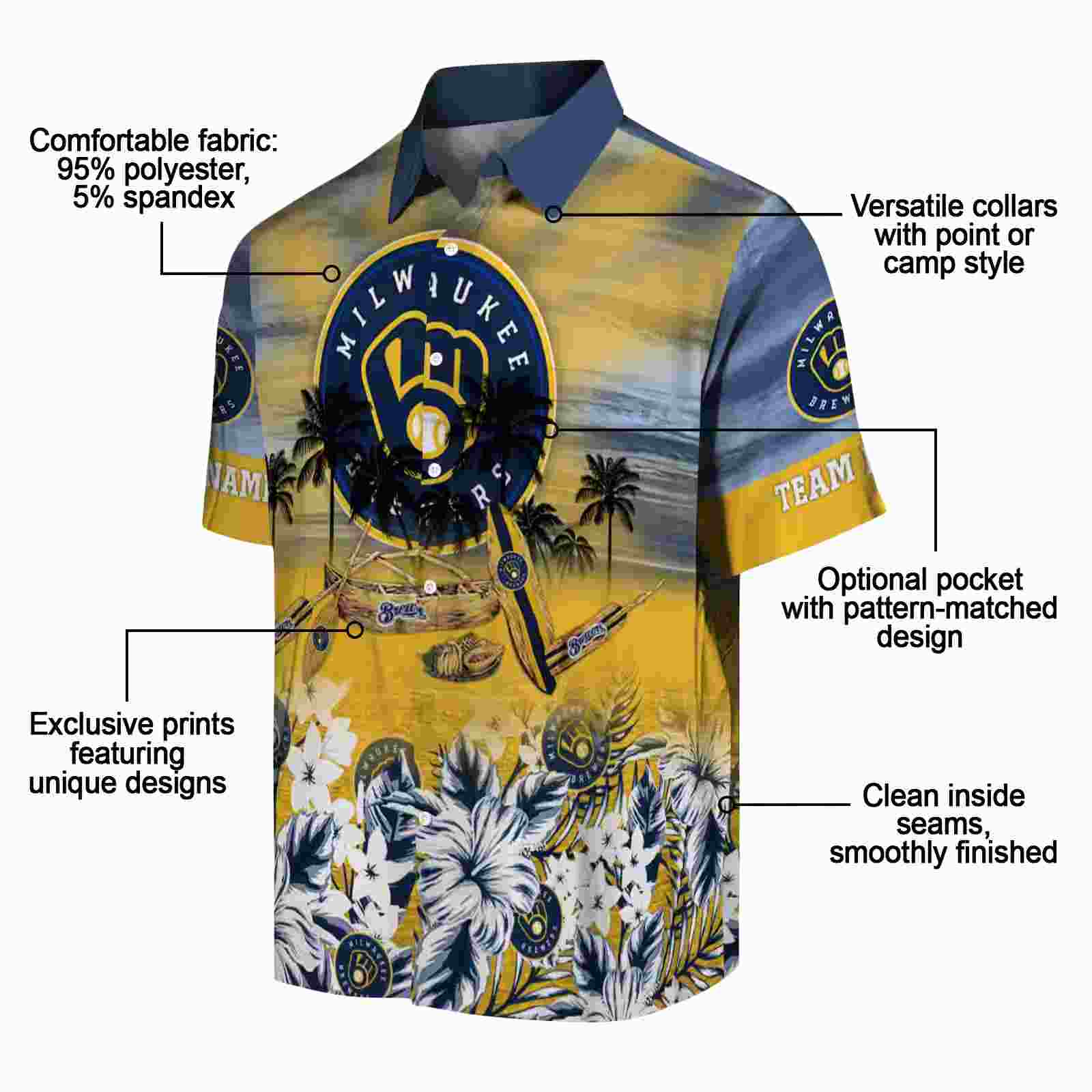 customized milwaukee brewers tropical canoe navy blue hawaiian shirt new arrival