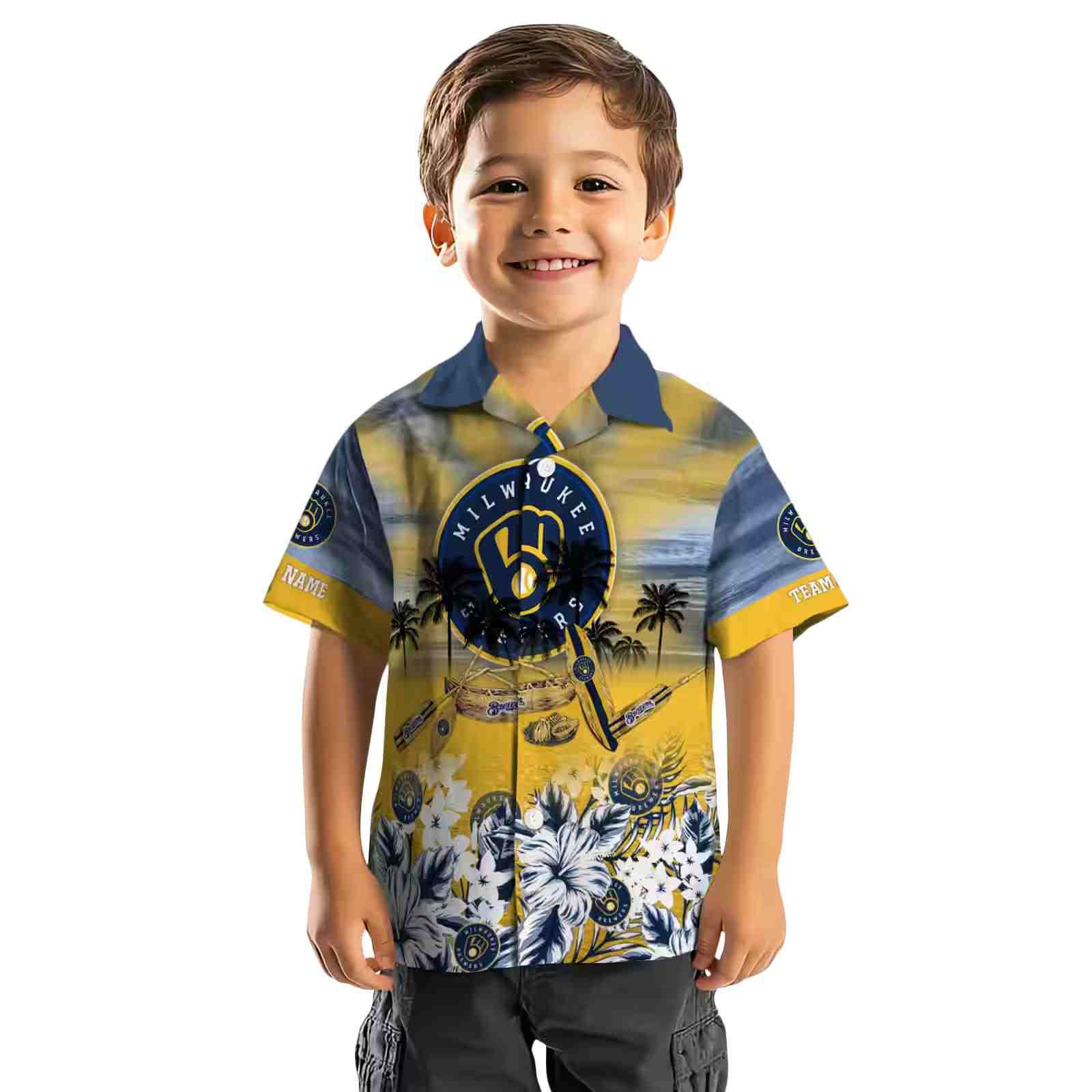 customized milwaukee brewers tropical canoe navy blue hawaiian shirt top rated