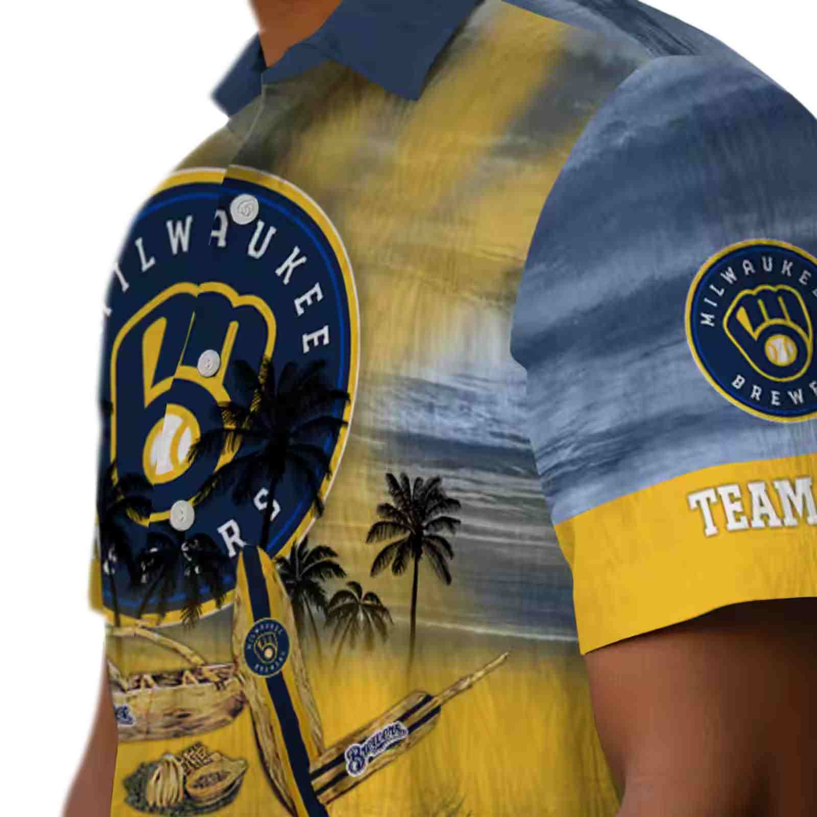 customized milwaukee brewers tropical canoe navy blue hawaiian shirt trendy