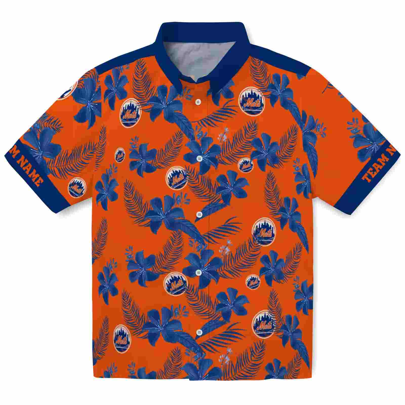 Customized New York Mets Botanical Print Orange Hawaiian Shirt