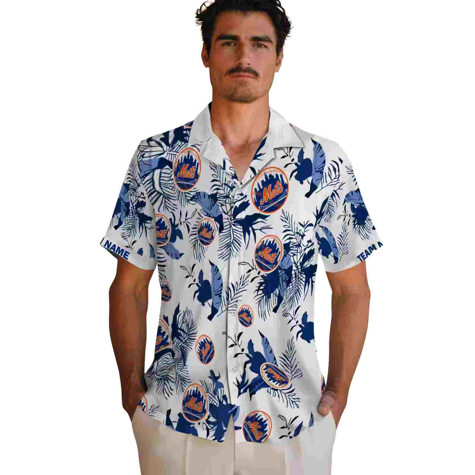 customized new york mets botanical theme blue white hawaiian shirt fashion forward