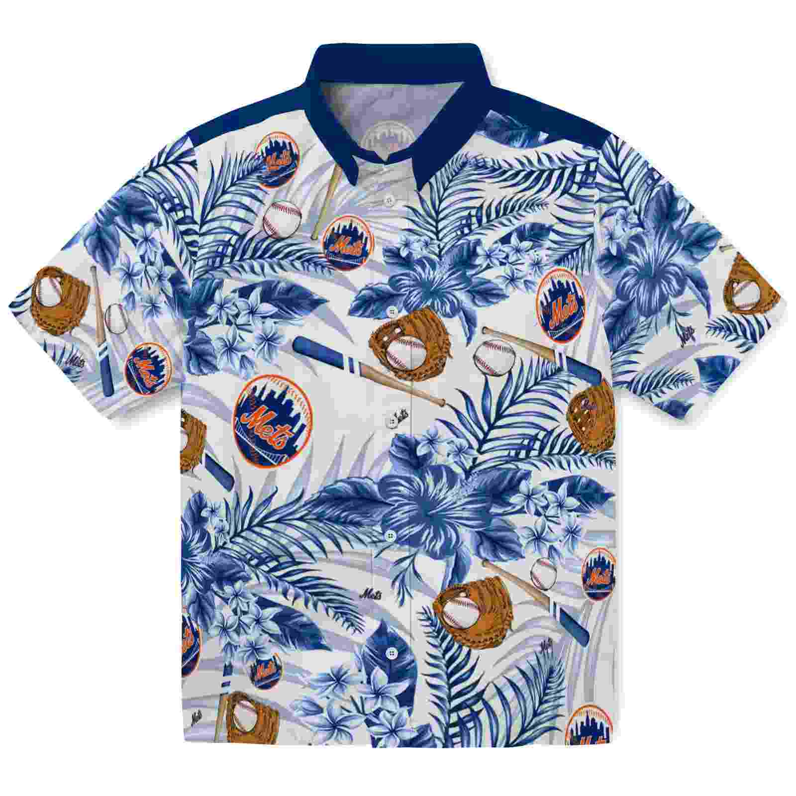 Customized New York Mets Floral Baseball Blue White Hawaiian Shirt