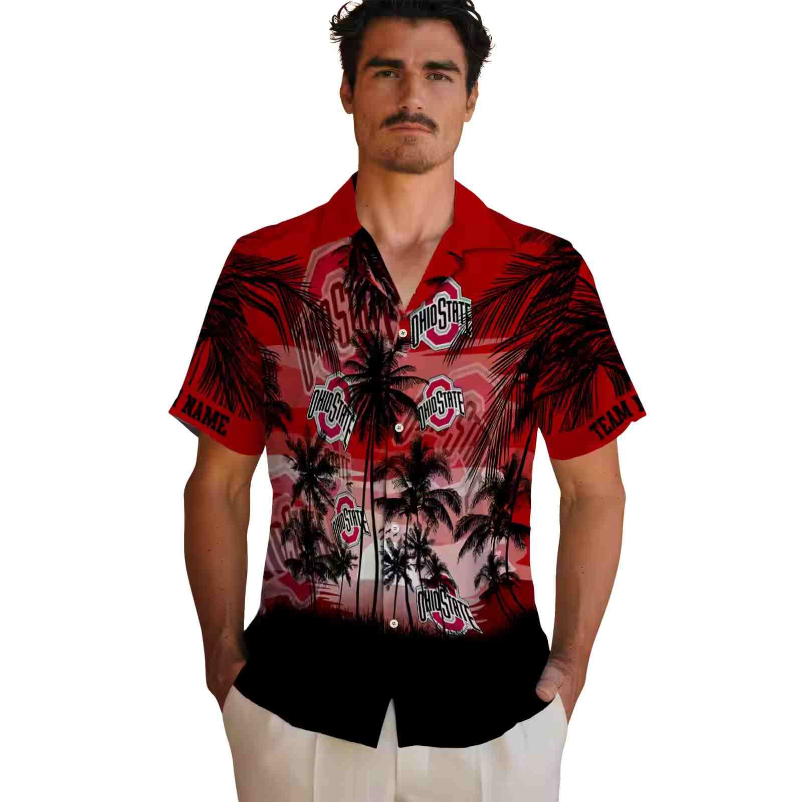 customized ohio state buckeyes sunset scene scarlet black hawaiian shirt fashion forward