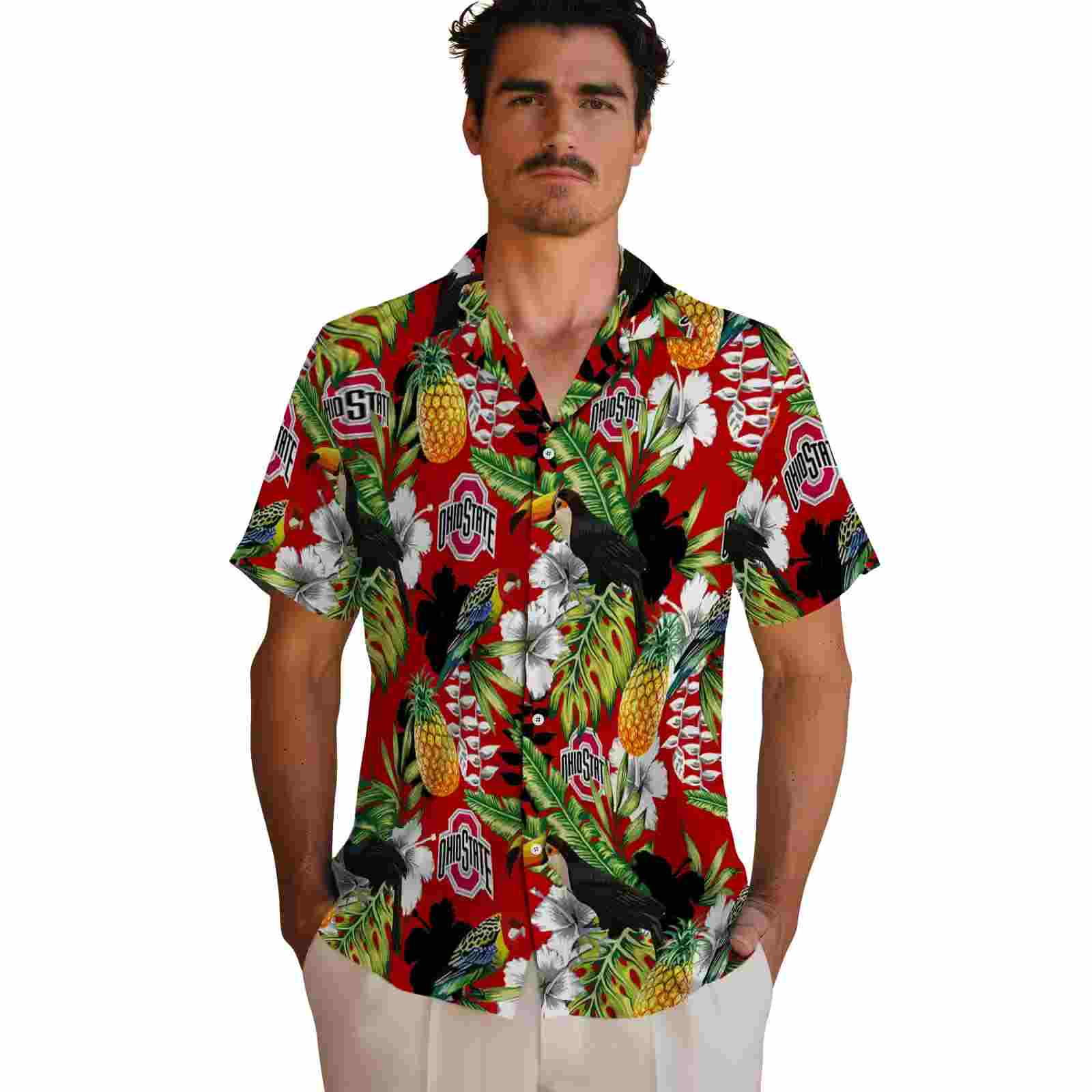 customized ohio state buckeyes tropical toucan scarlet green hawaiian shirt fashion forward