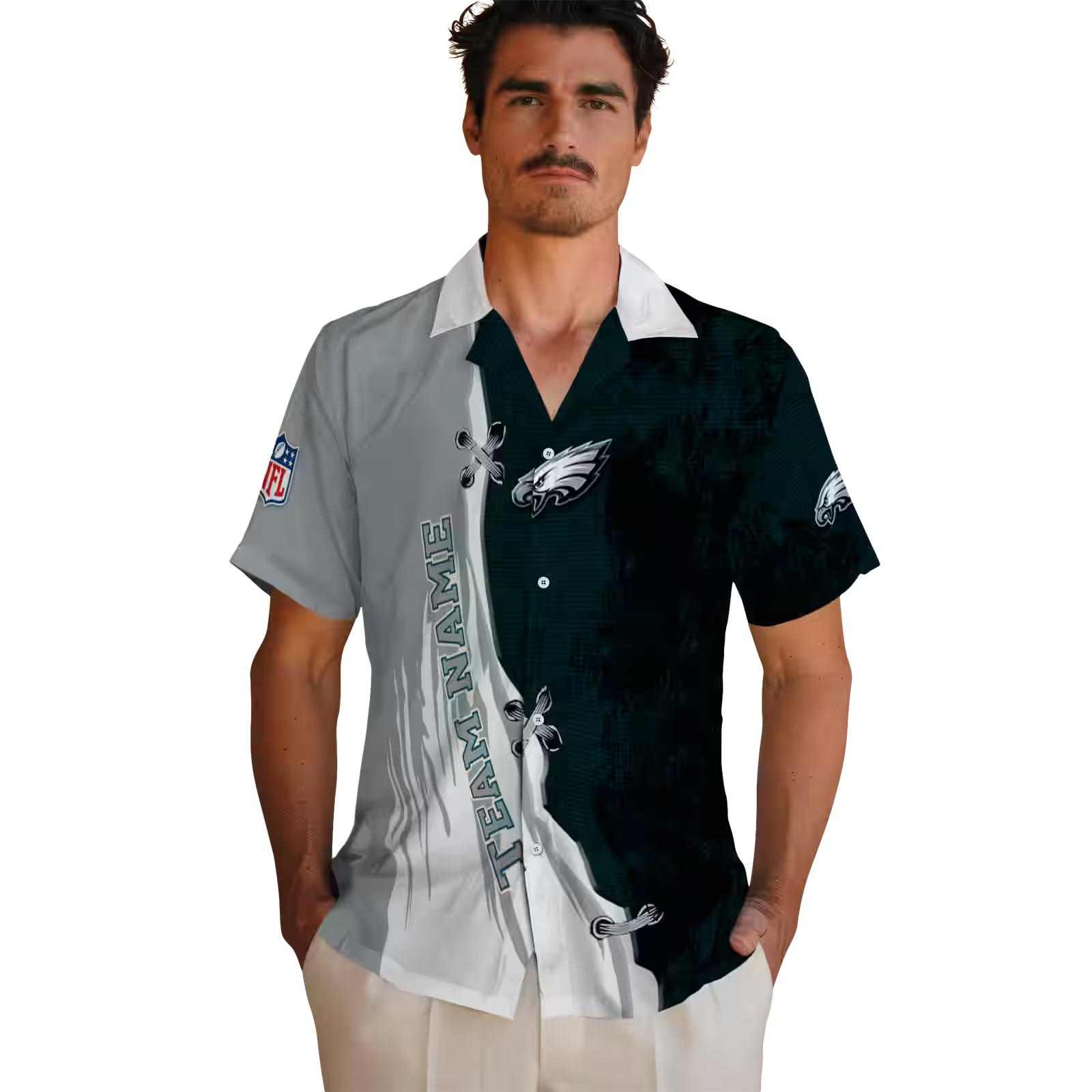 customized philadelphia eagles edgy streaks green white hawaiian shirt fashion forward