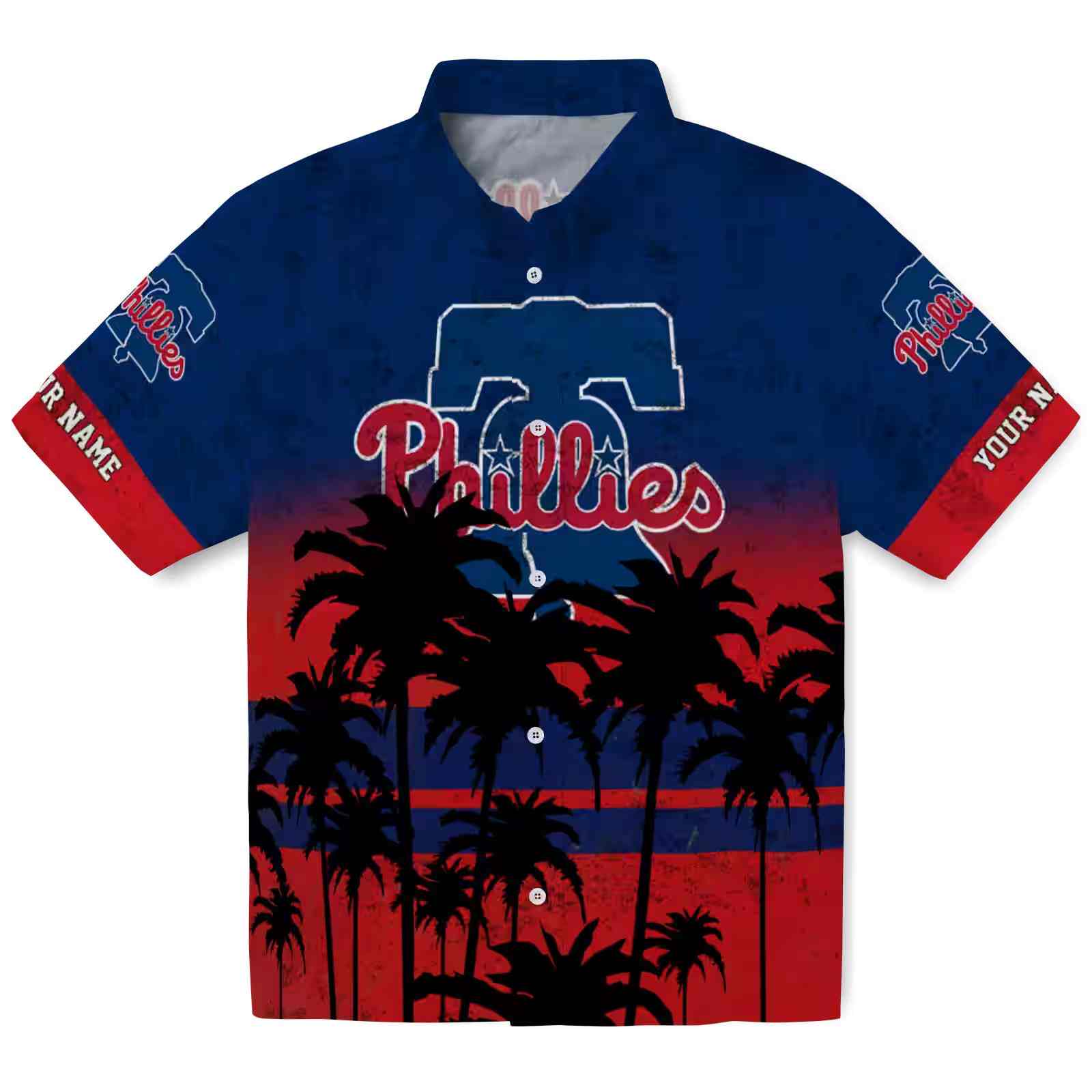 Customized Philadelphia Phillies Sunset Pattern Blue Black Hawaiian Shirt