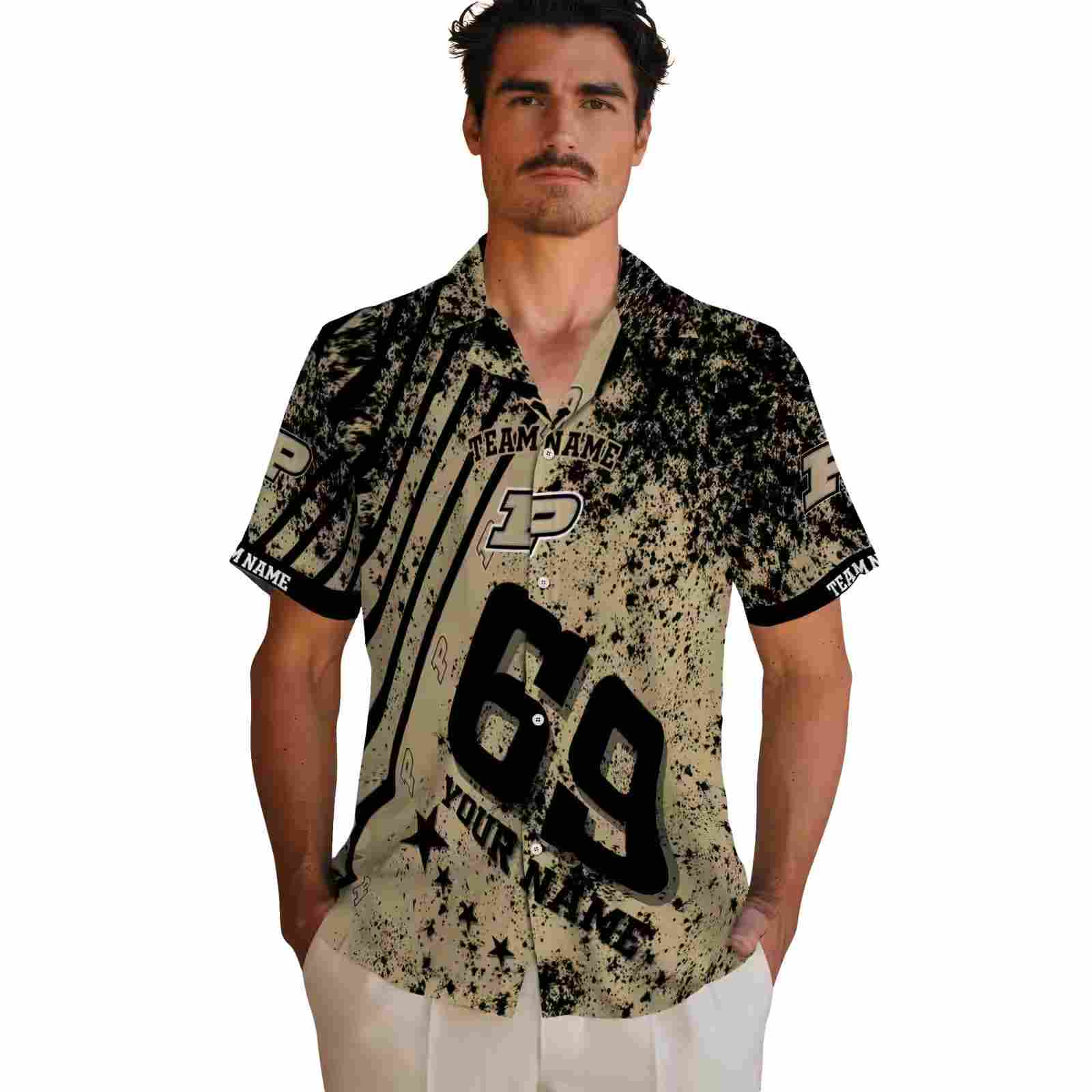 customized purdue boilermakers star stripes gold hawaiian shirt fashion forward