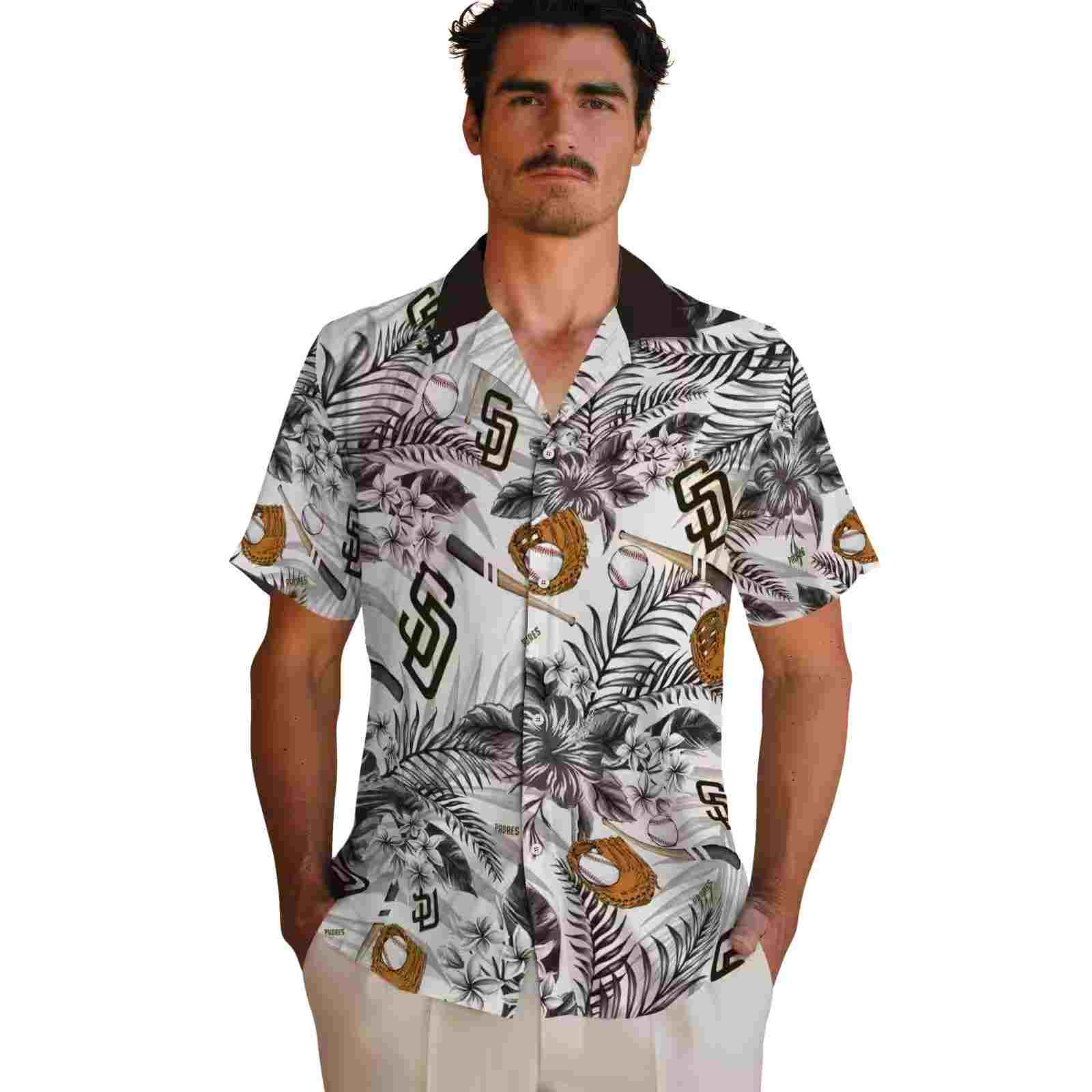 customized san diego padres floral baseball brown white hawaiian shirt fashion forward