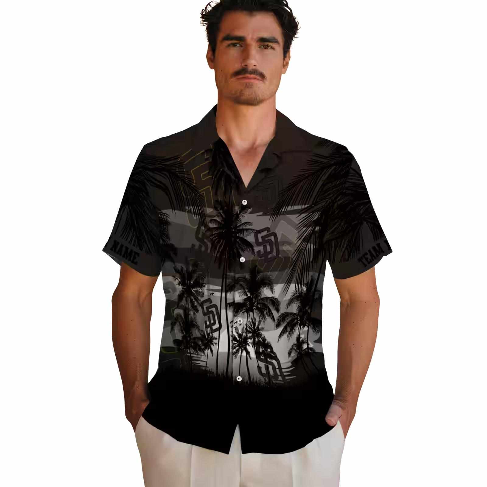 customized san diego padres sunset scene brown black hawaiian shirt fashion forward