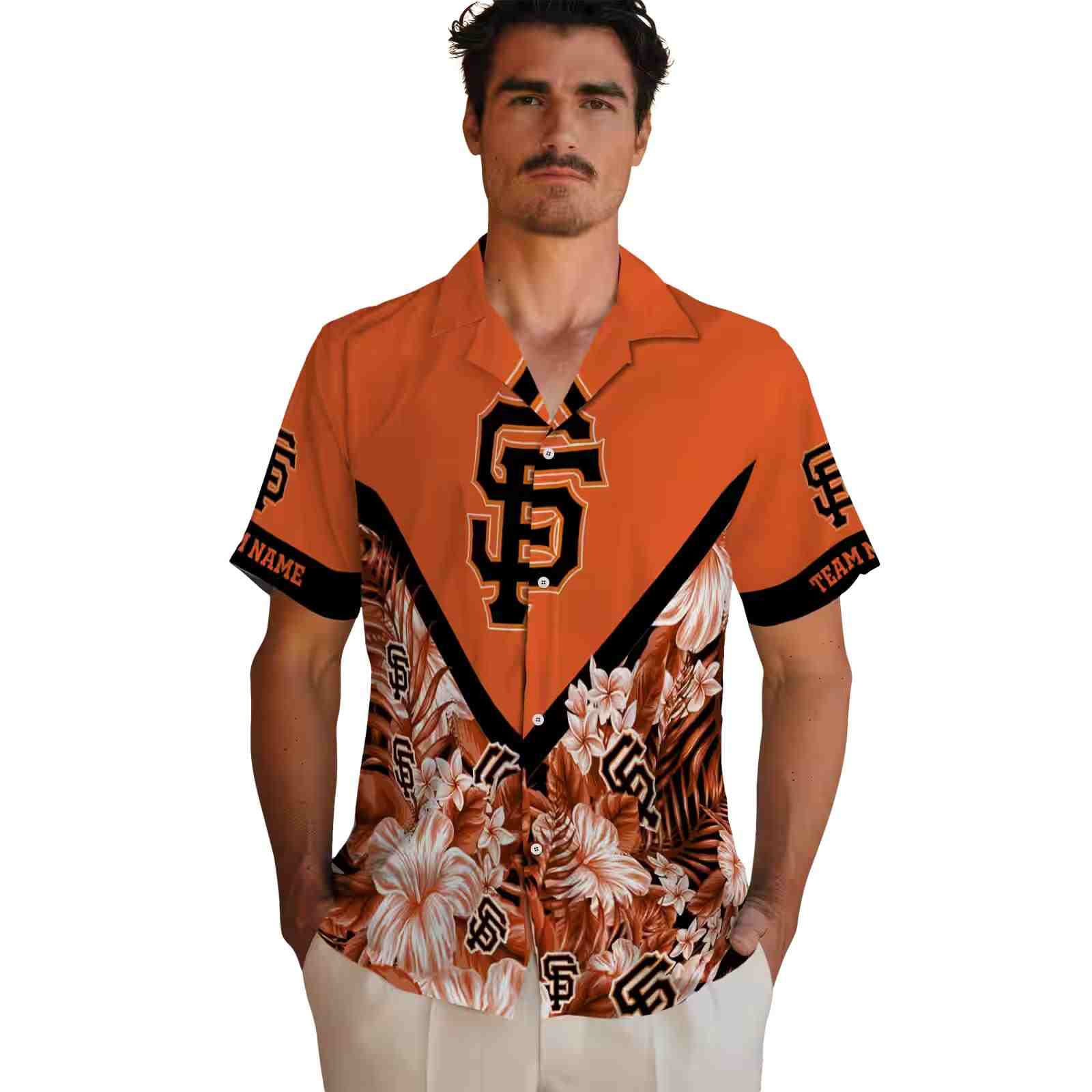 customized san francisco giants floral chevron orange hawaiian shirt fashion forward