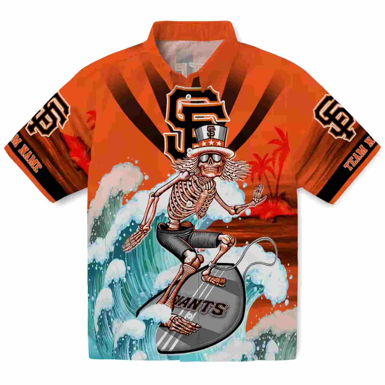 Customized San Francisco Giants Surfing Skeleton Orange Blue Hawaiian Shirt