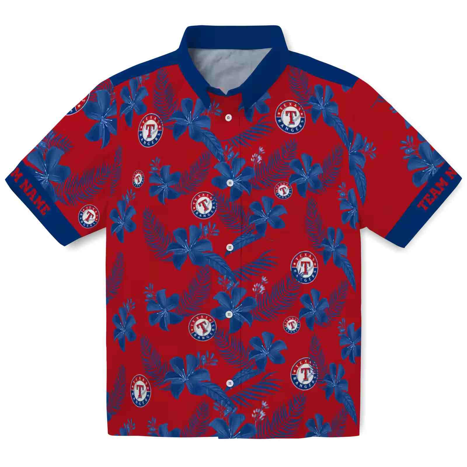 Customized Texas Rangers Botanical Print Red Hawaiian Shirt