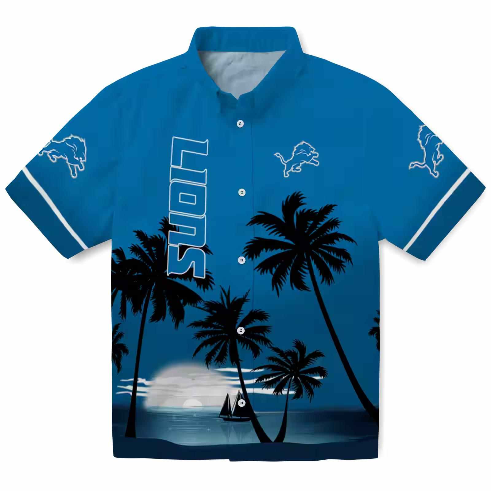 Detroit Lions Beach Sunset Blue Black Hawaiian Shirt