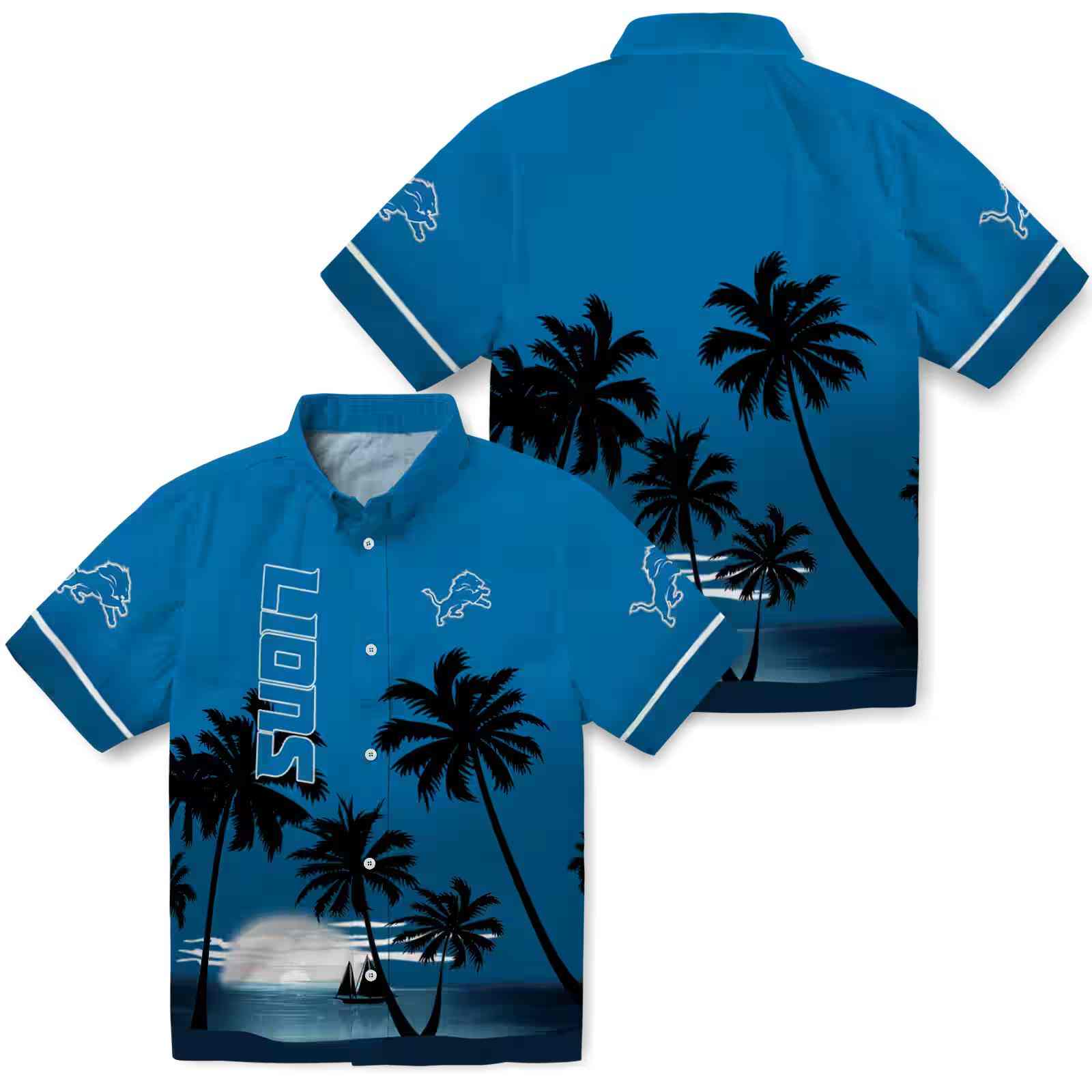 detroit lions beach sunset blue black hawaiian shirt high quality