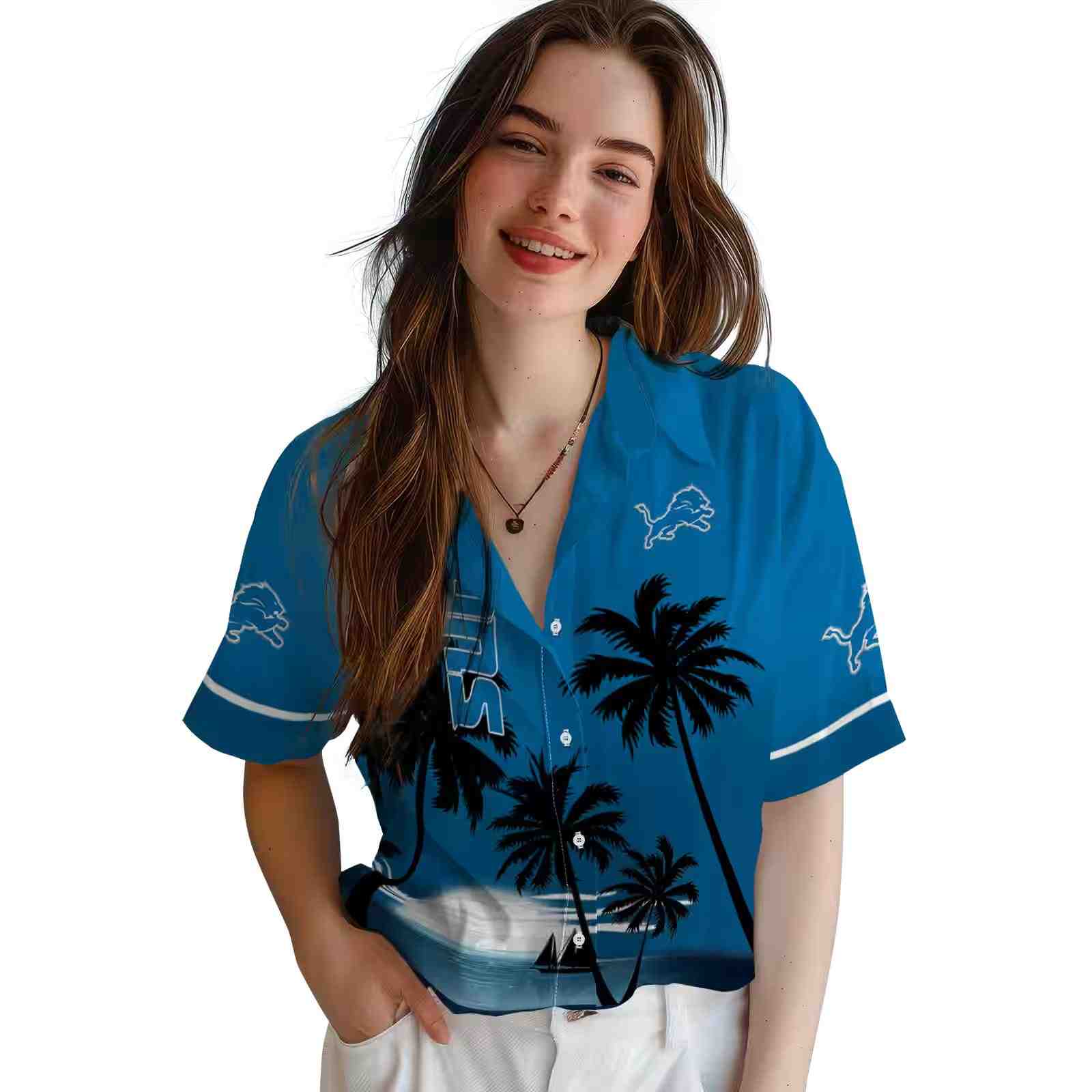 detroit lions beach sunset blue black hawaiian shirt latest model