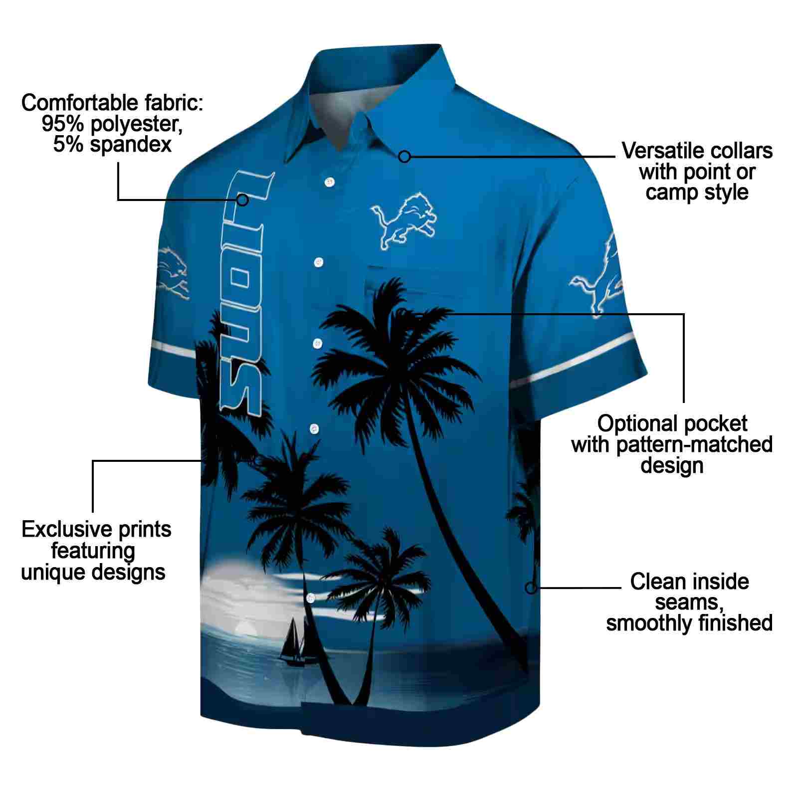 detroit lions beach sunset blue black hawaiian shirt new arrival