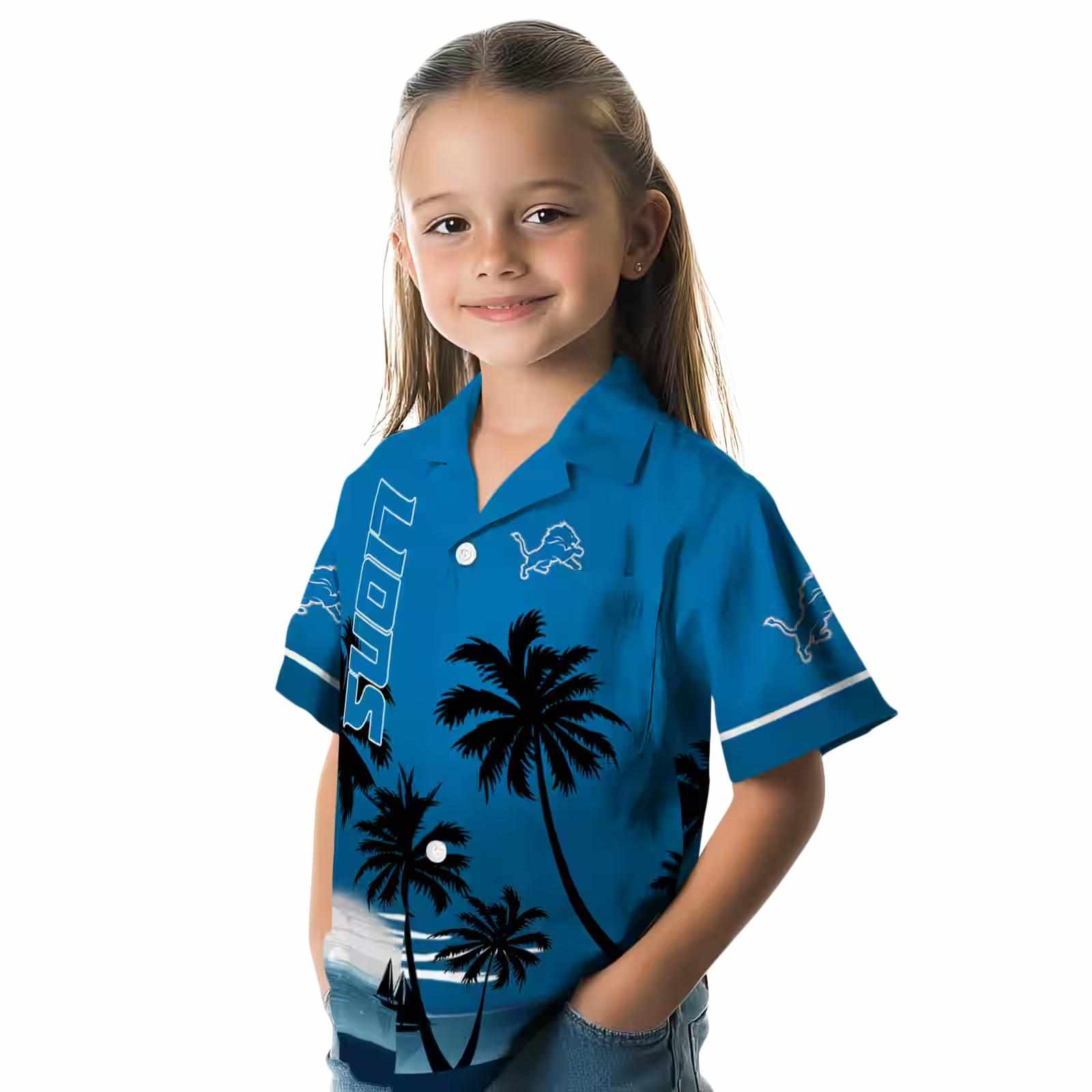 detroit lions beach sunset blue black hawaiian shirt premium grade