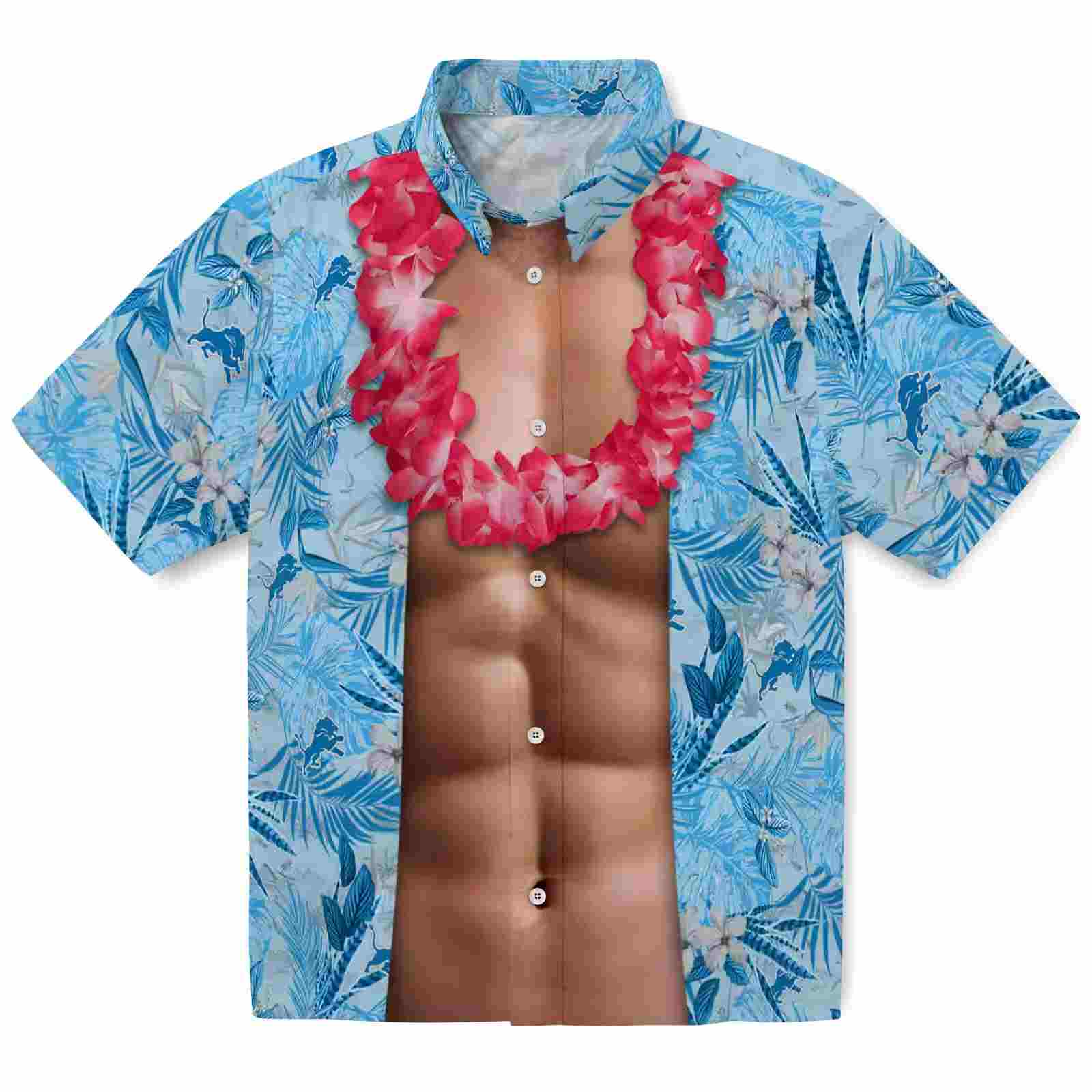 Detroit Lions Chest Illusion Blue Hawaiian Shirt