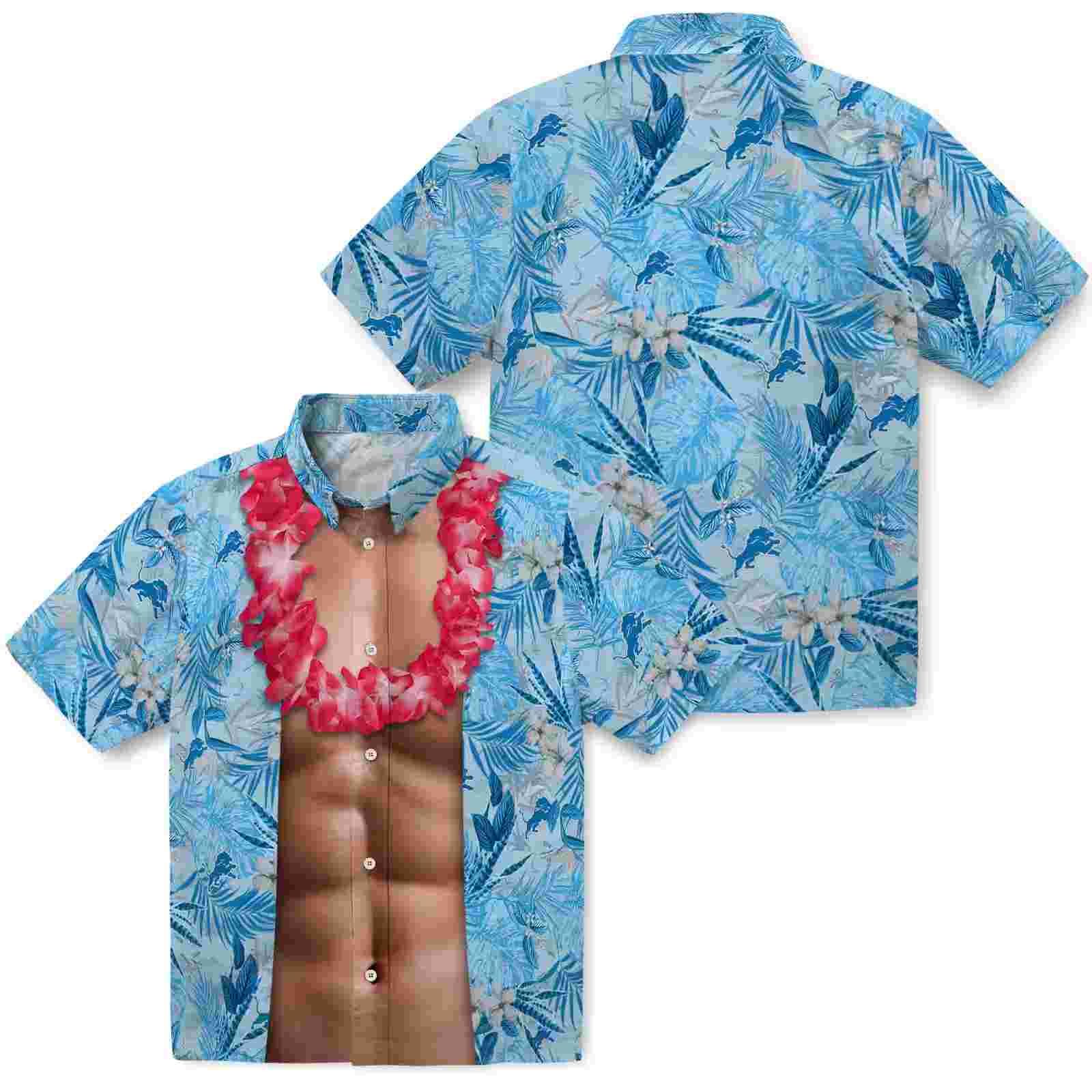 detroit lions chest illusion blue hawaiian shirt high quality