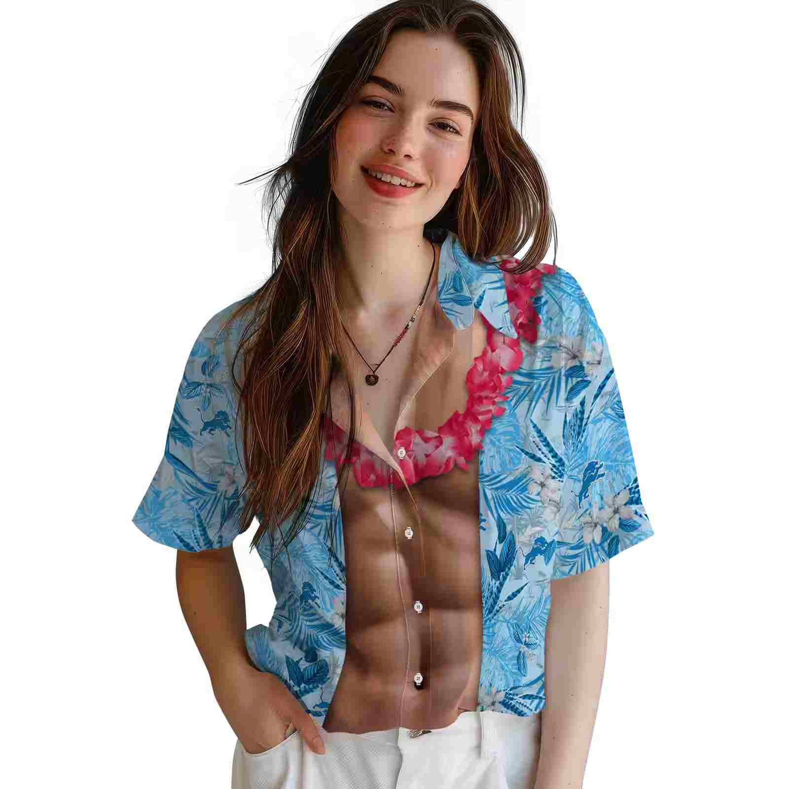 detroit lions chest illusion blue hawaiian shirt latest model