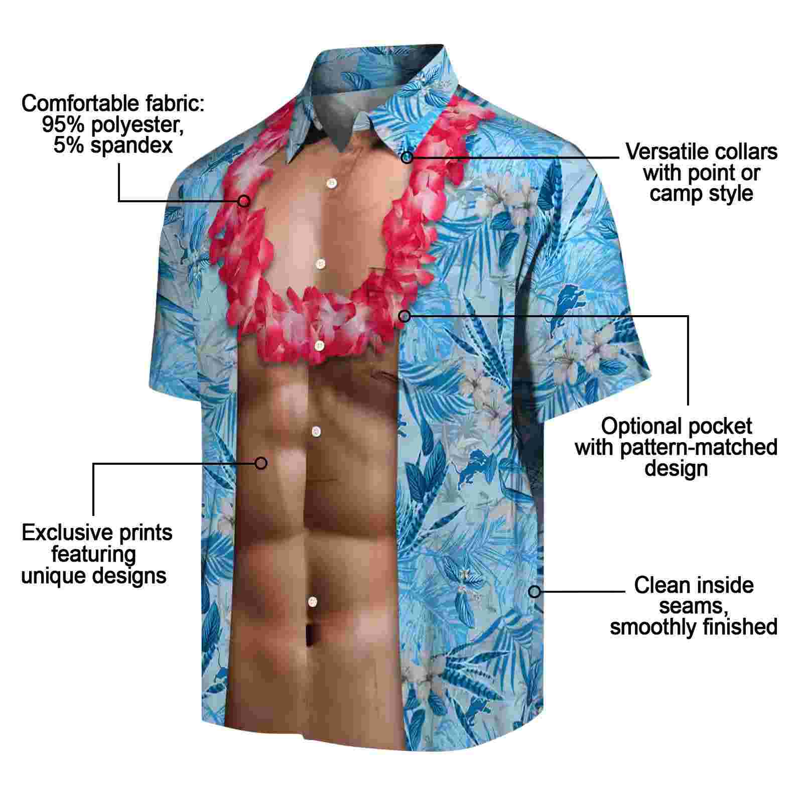 detroit lions chest illusion blue hawaiian shirt new arrival