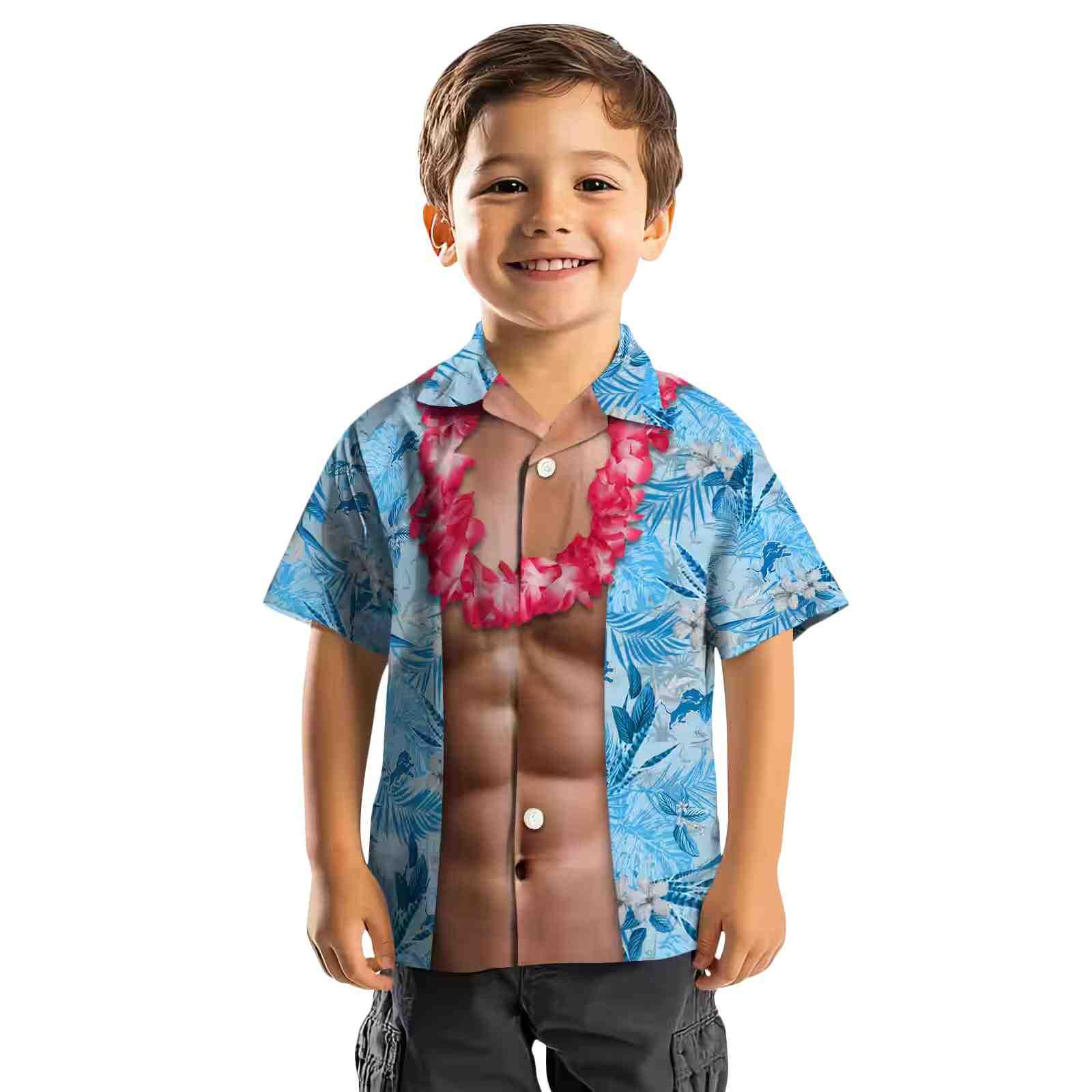 detroit lions chest illusion blue hawaiian shirt top rated