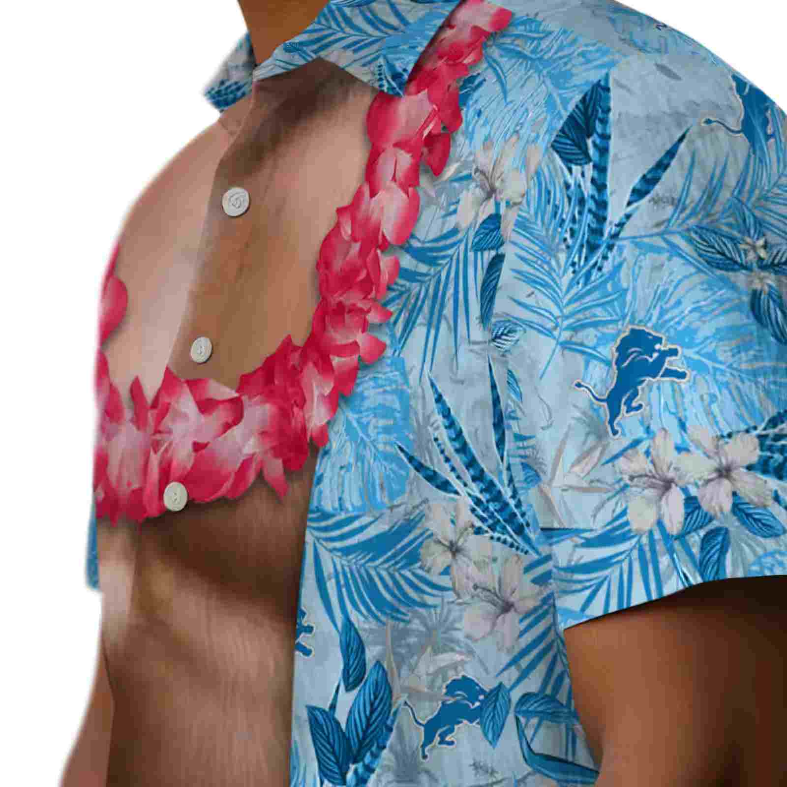 detroit lions chest illusion blue hawaiian shirt trendy