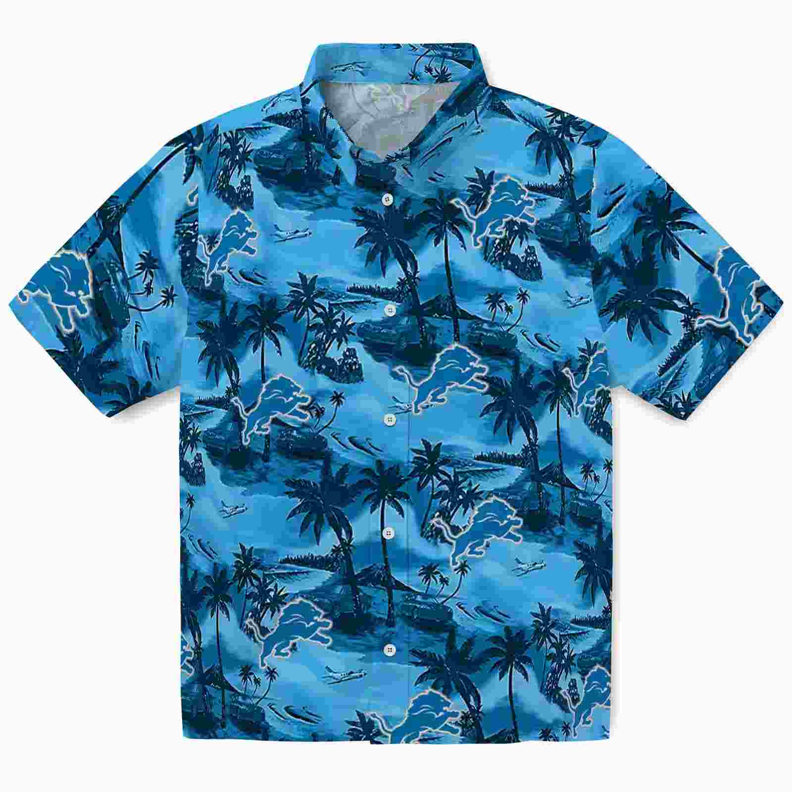 Detroit Lions Coastal Palms Blue Hawaiian Shirt