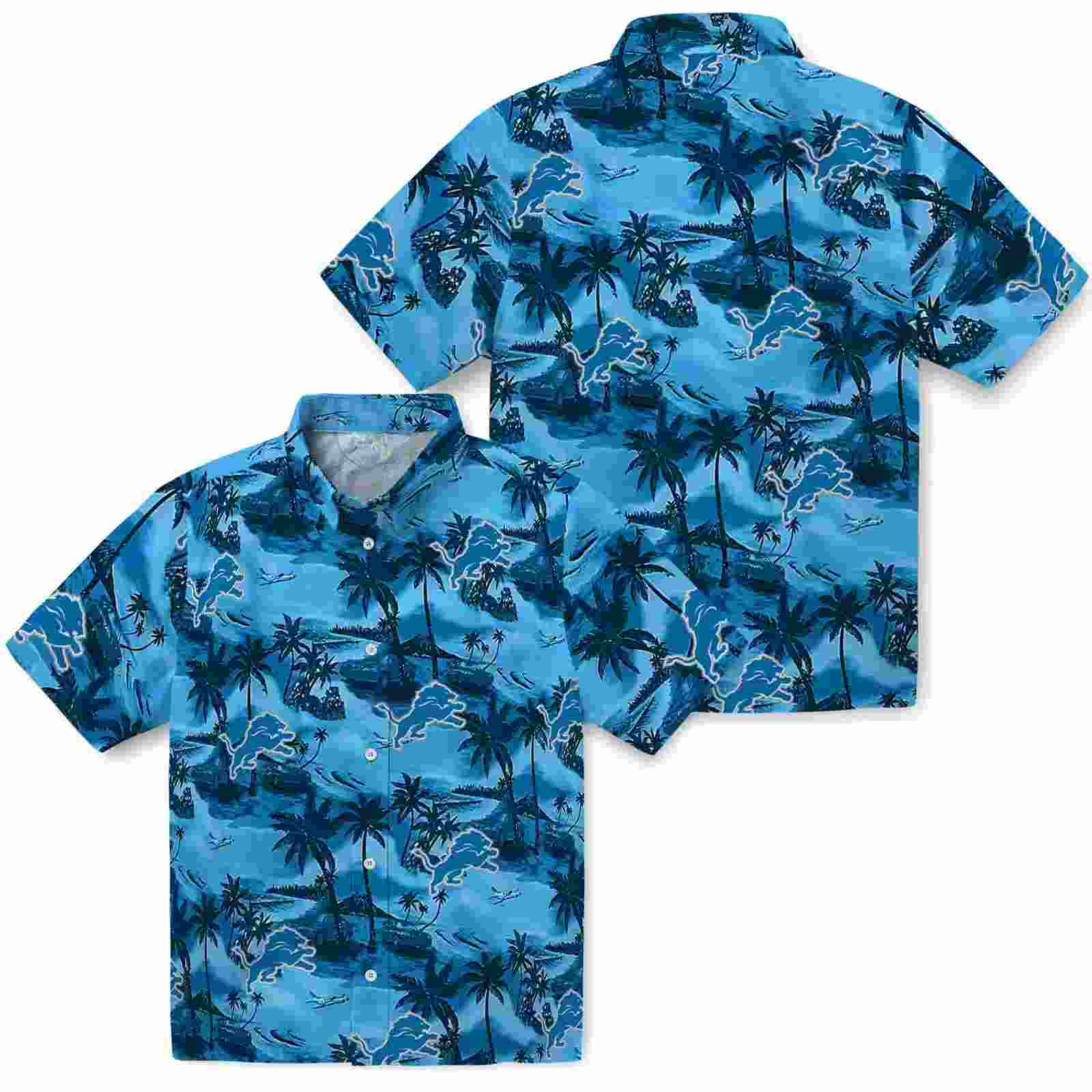 detroit lions coastal palms blue hawaiian shirt high quality