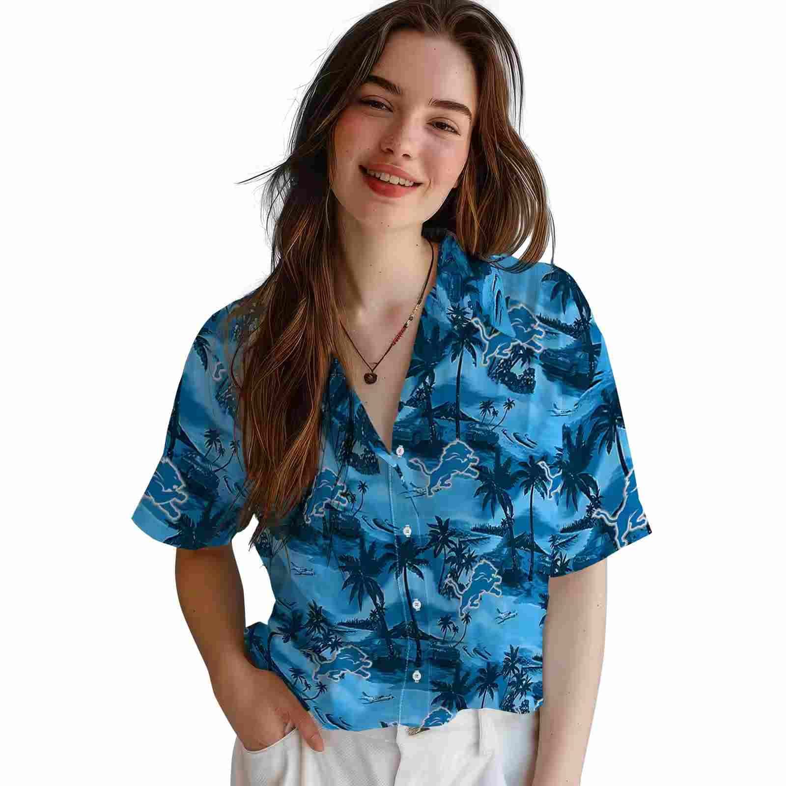 detroit lions coastal palms blue hawaiian shirt latest model