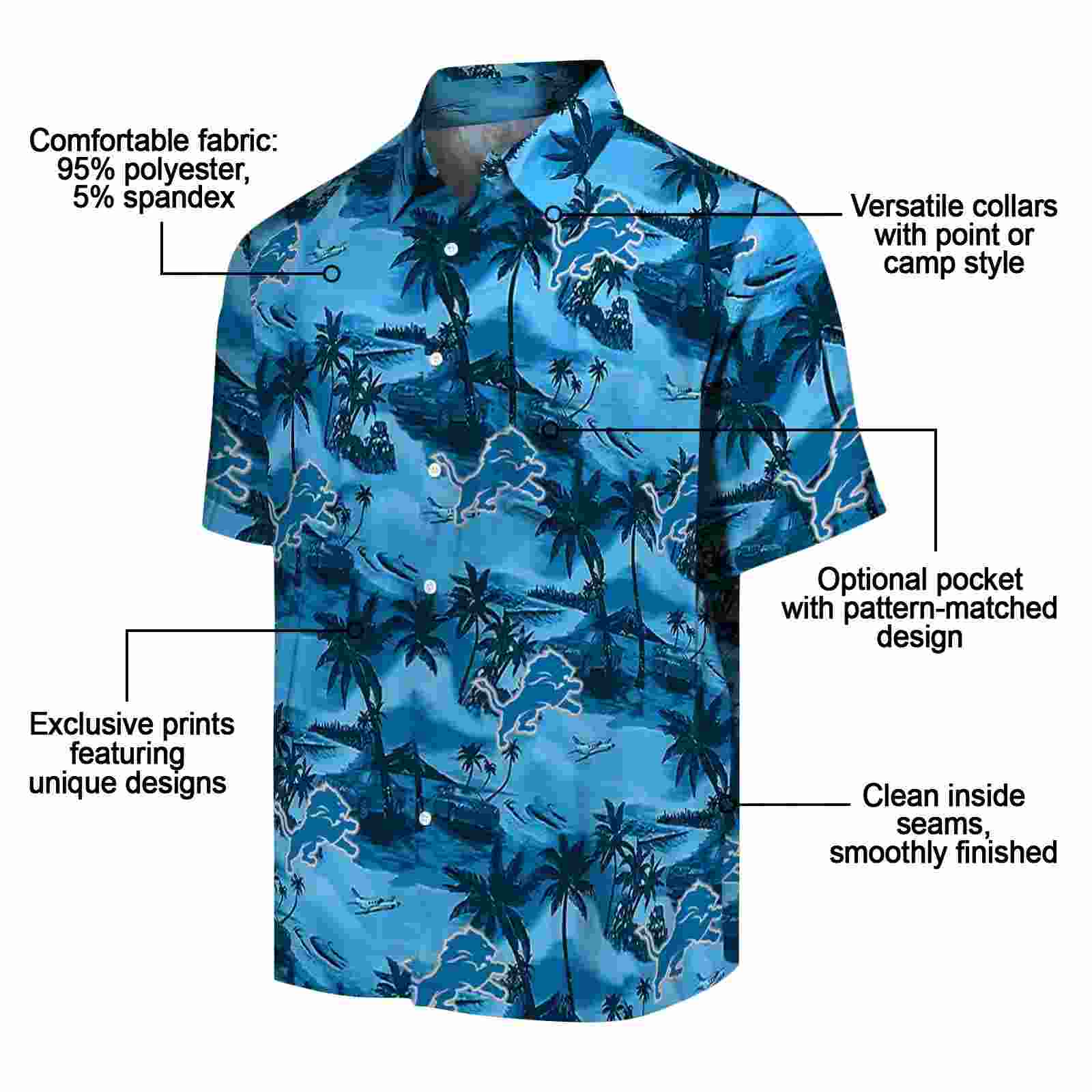 detroit lions coastal palms blue hawaiian shirt new arrival