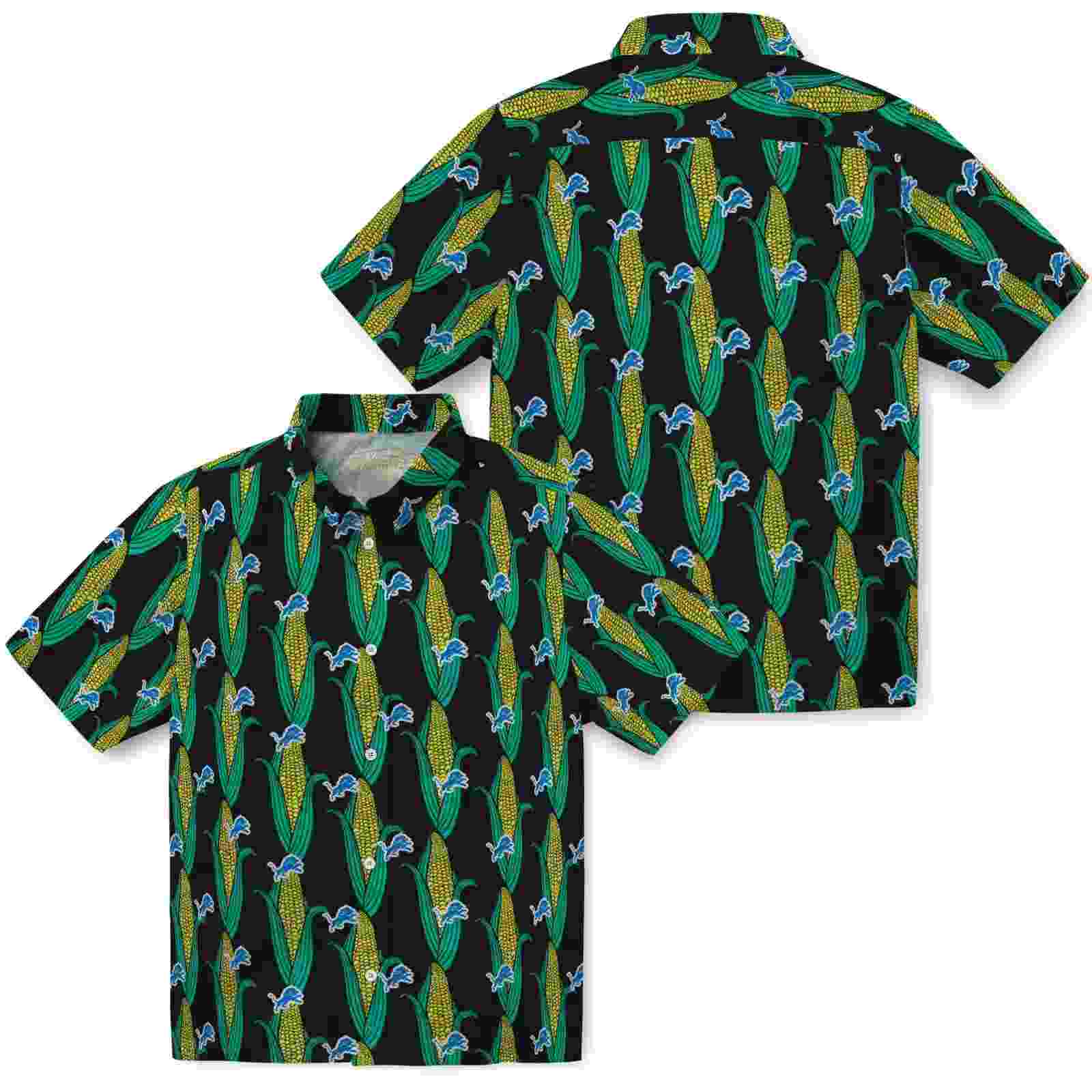 detroit lions corn motifs black green hawaiian shirt high quality