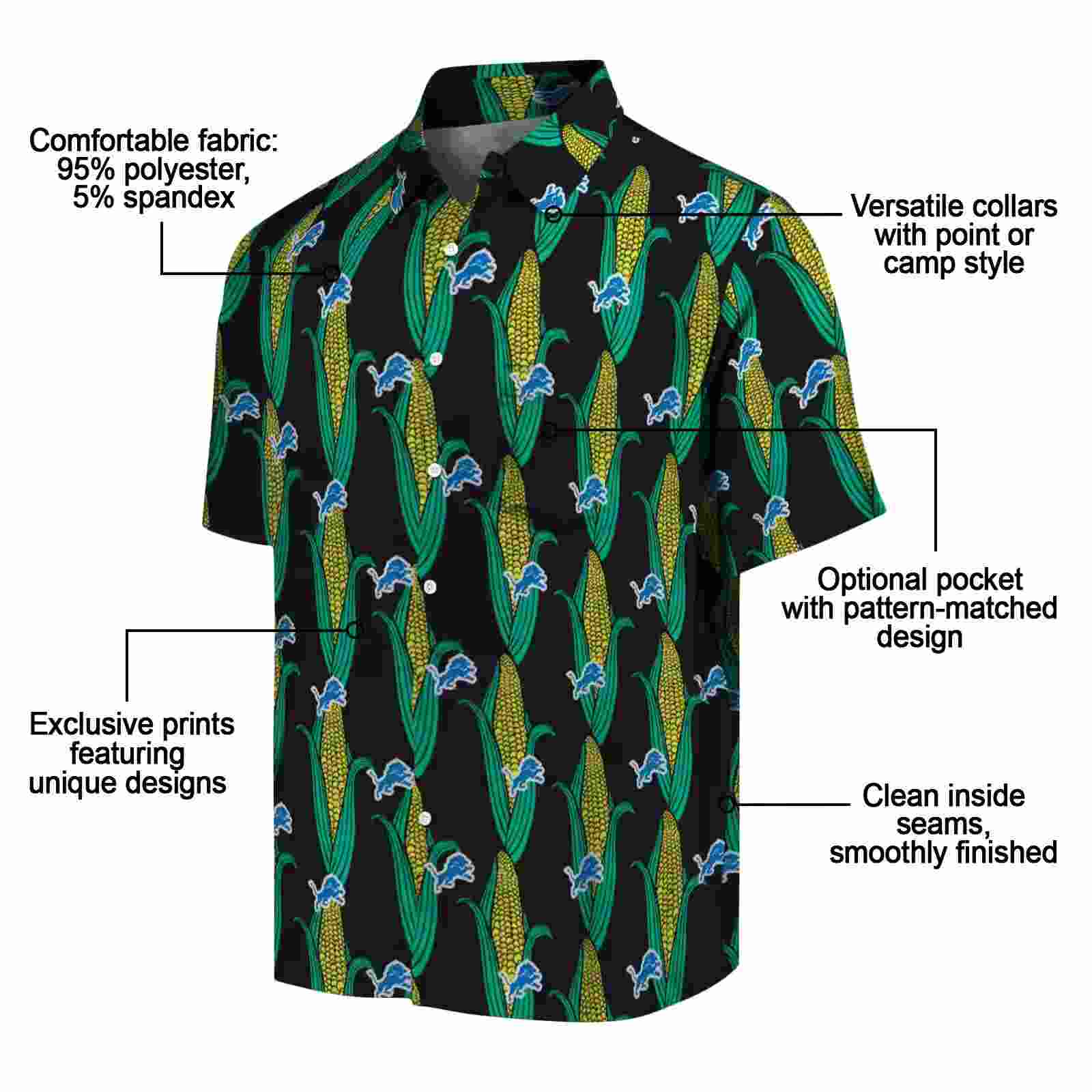 detroit lions corn motifs black green hawaiian shirt new arrival