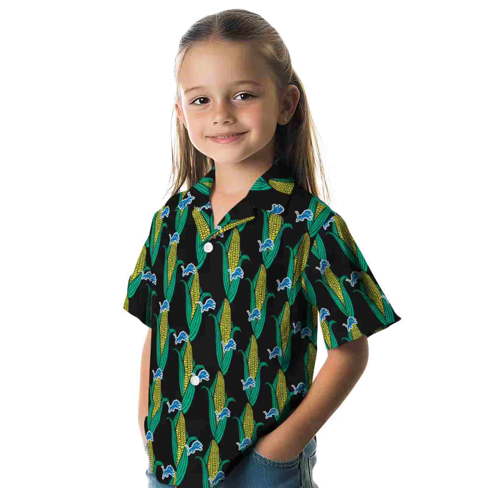 detroit lions corn motifs black green hawaiian shirt premium grade