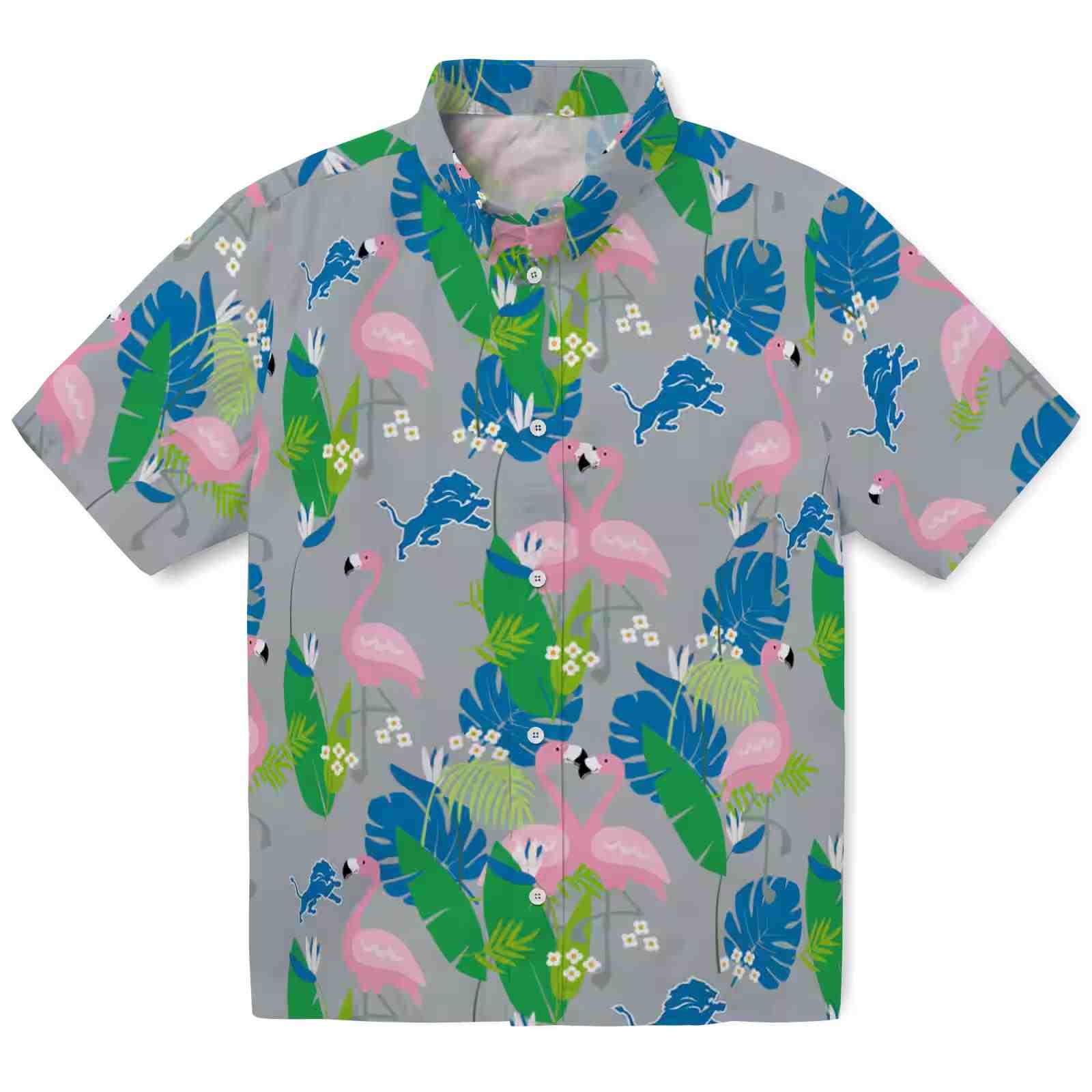 detroit lions flamingo foliage blue green hawaiian shirt best selling