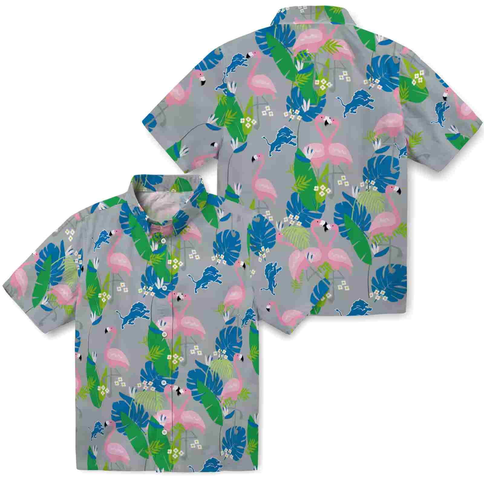 detroit lions flamingo foliage blue green hawaiian shirt high quality