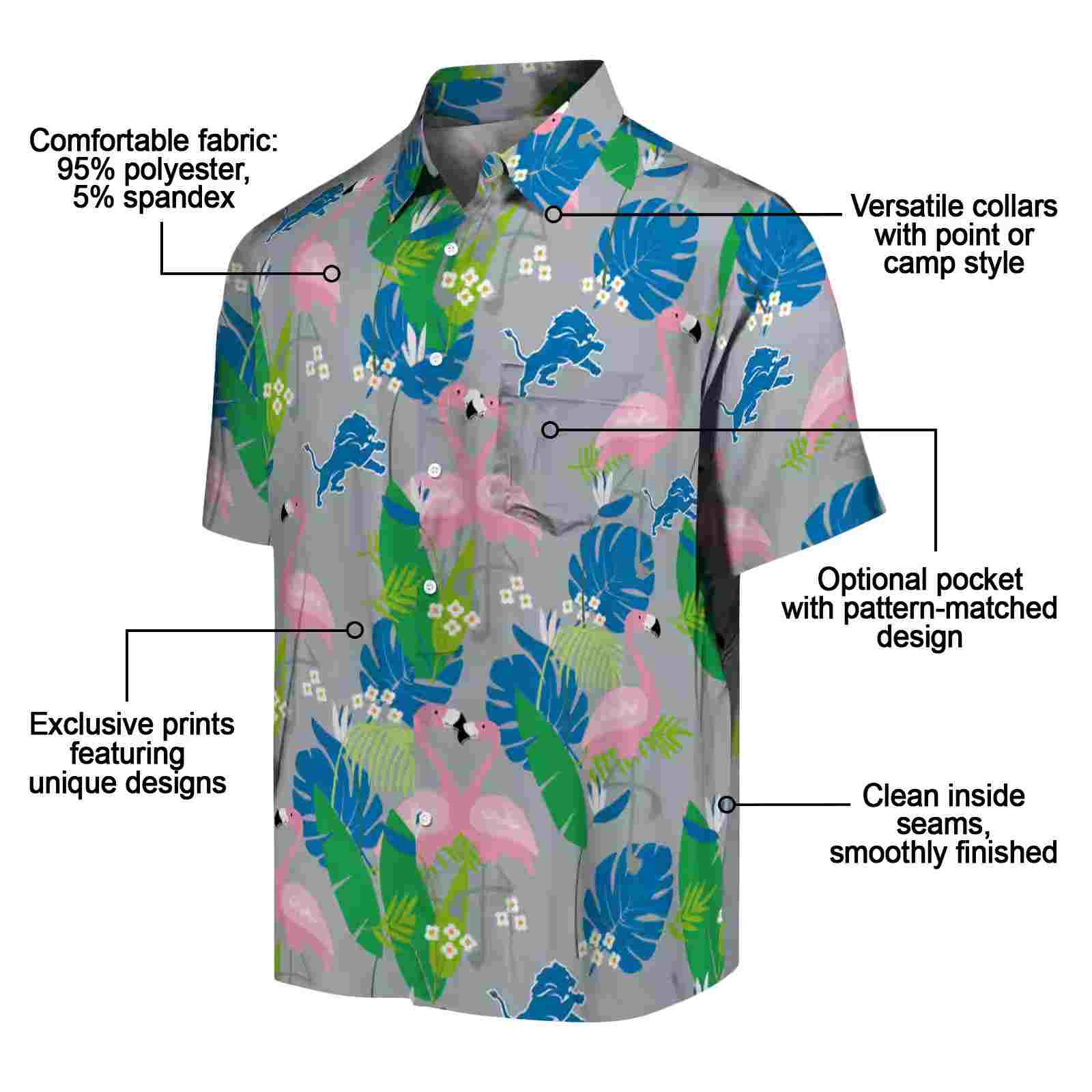 detroit lions flamingo foliage blue green hawaiian shirt new arrival