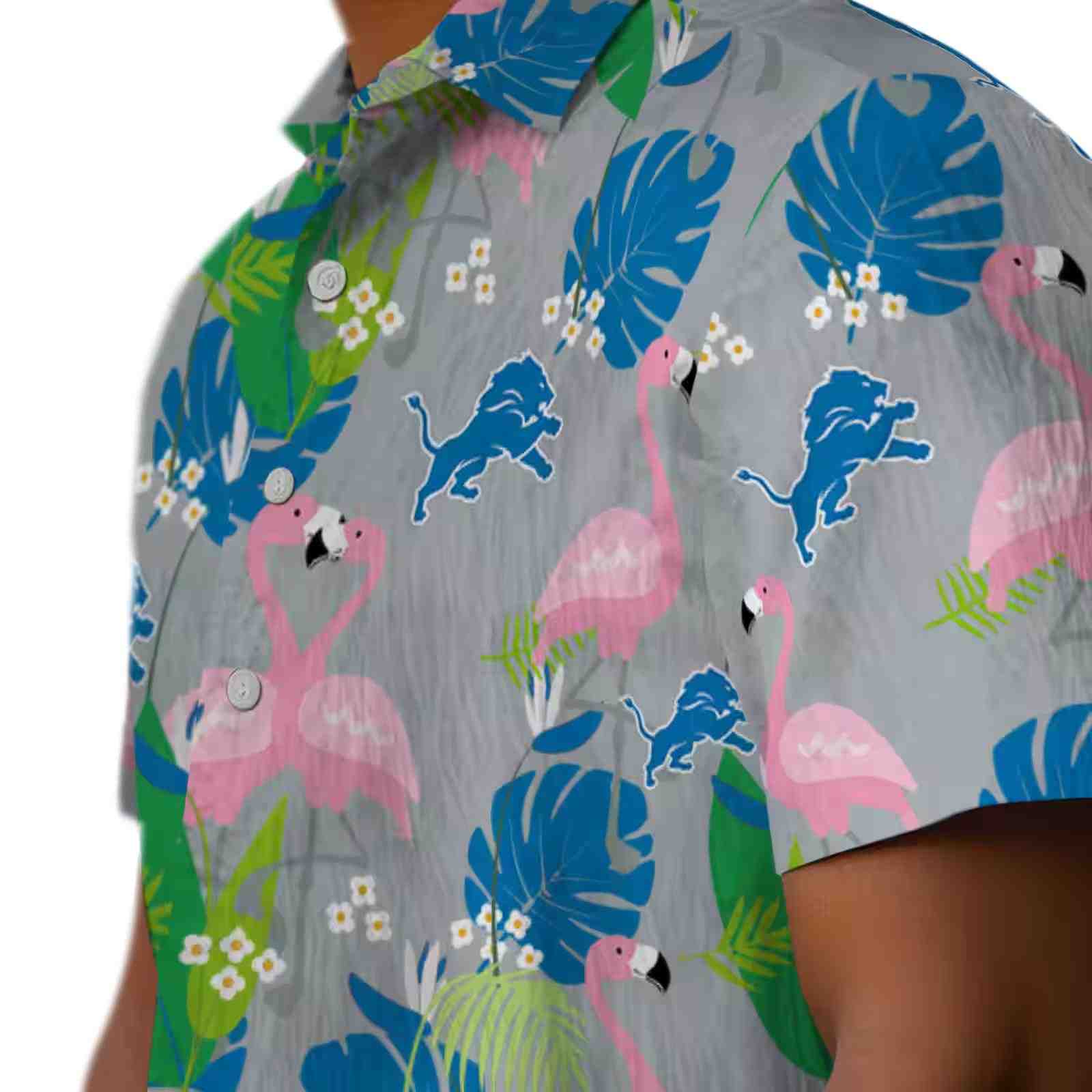 detroit lions flamingo foliage blue green hawaiian shirt trendy