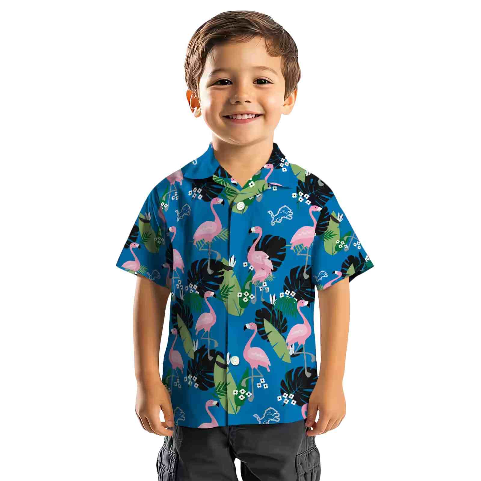 detroit lions flamingo leaf motif blue hawaiian shirt top rated