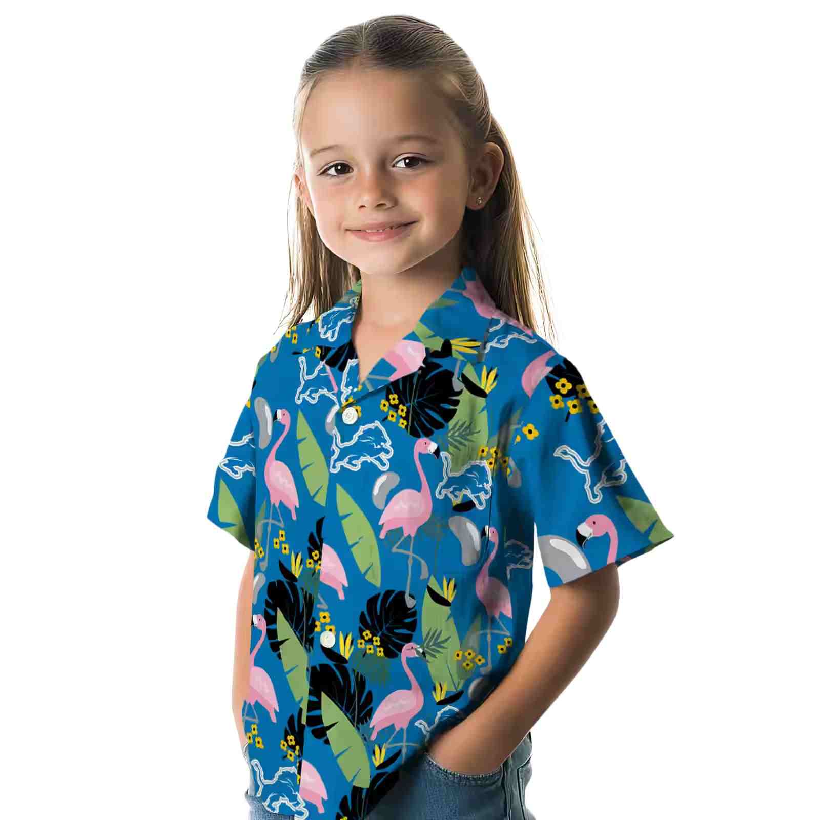 detroit lions flamingo leaves blue hawaiian shirt premium grade