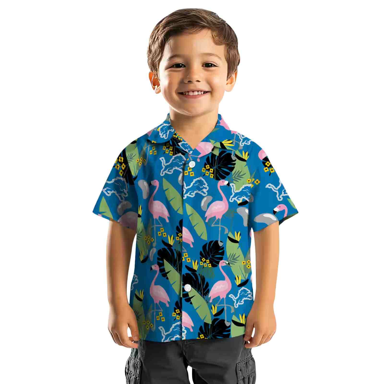 detroit lions flamingo leaves blue hawaiian shirt top rated