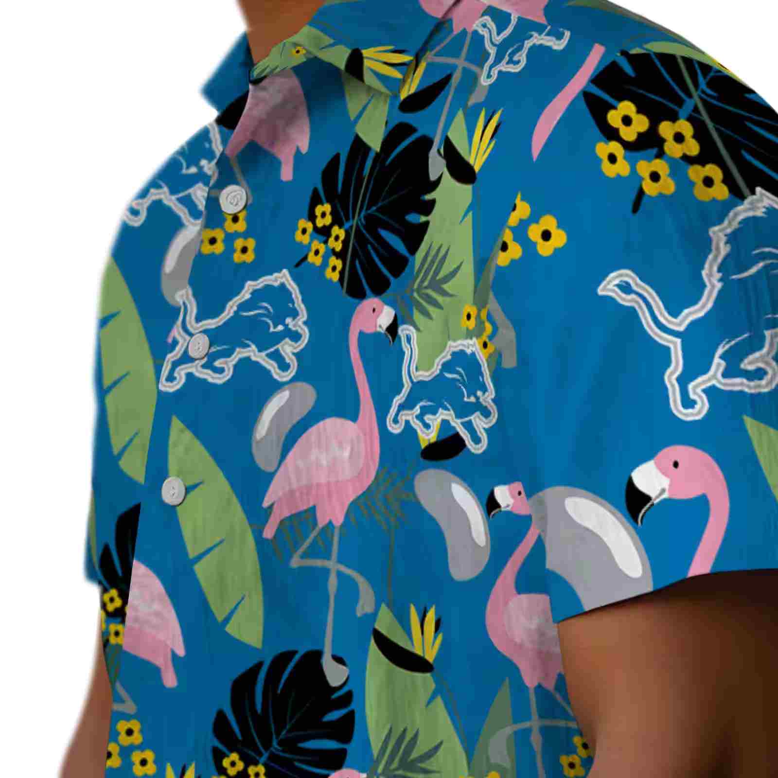 detroit lions flamingo leaves blue hawaiian shirt trendy