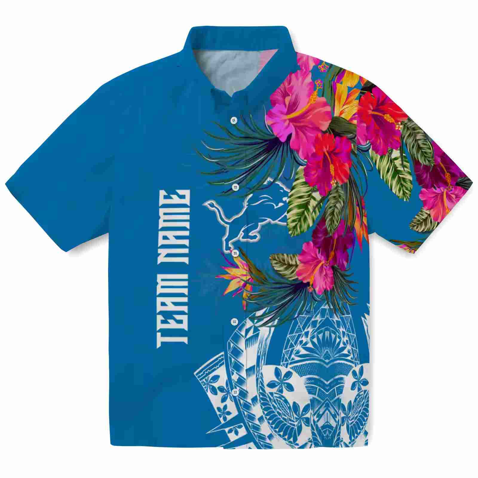 Detroit Lions Floral Polynesian Blue Hawaiian Shirt