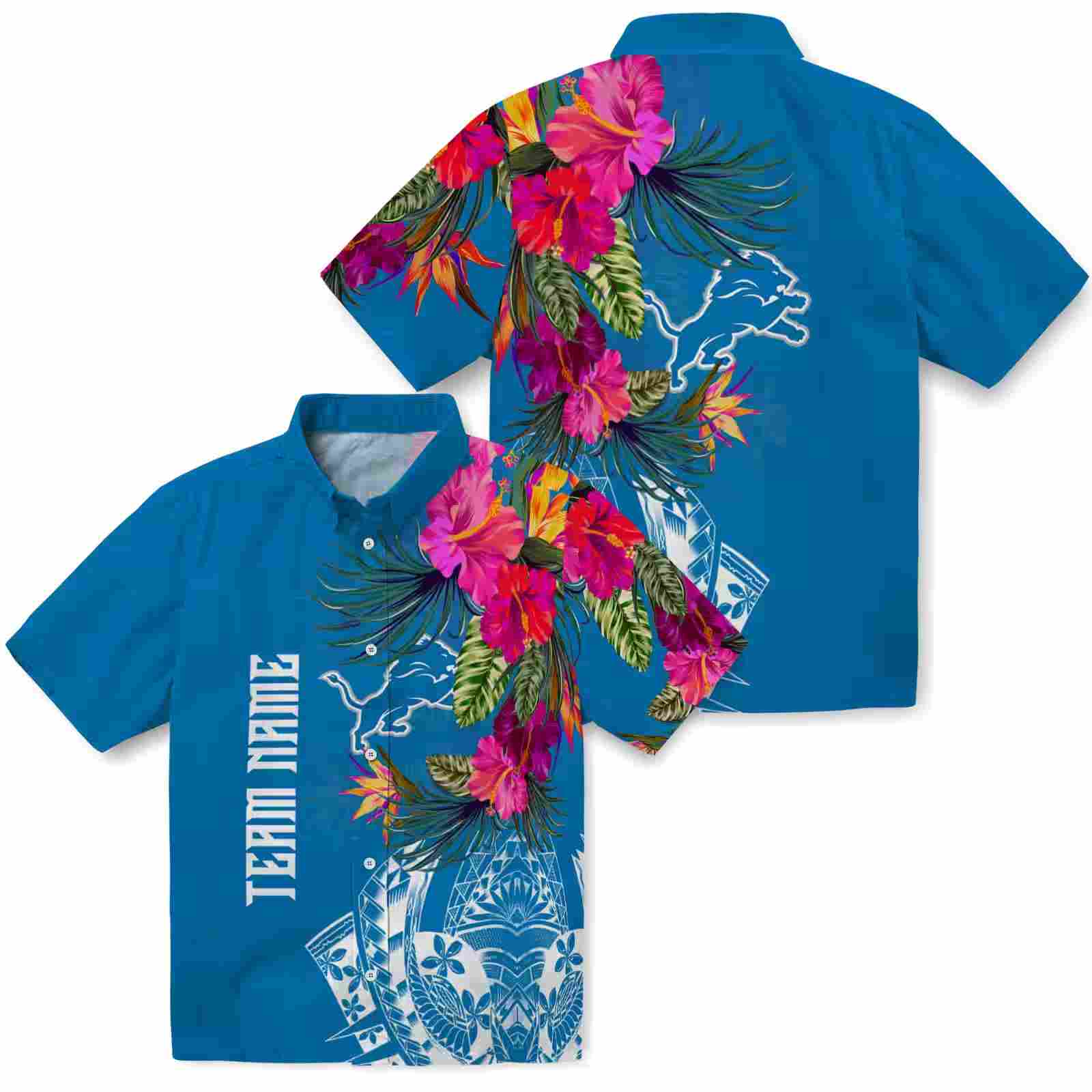 detroit lions floral polynesian blue hawaiian shirt high quality