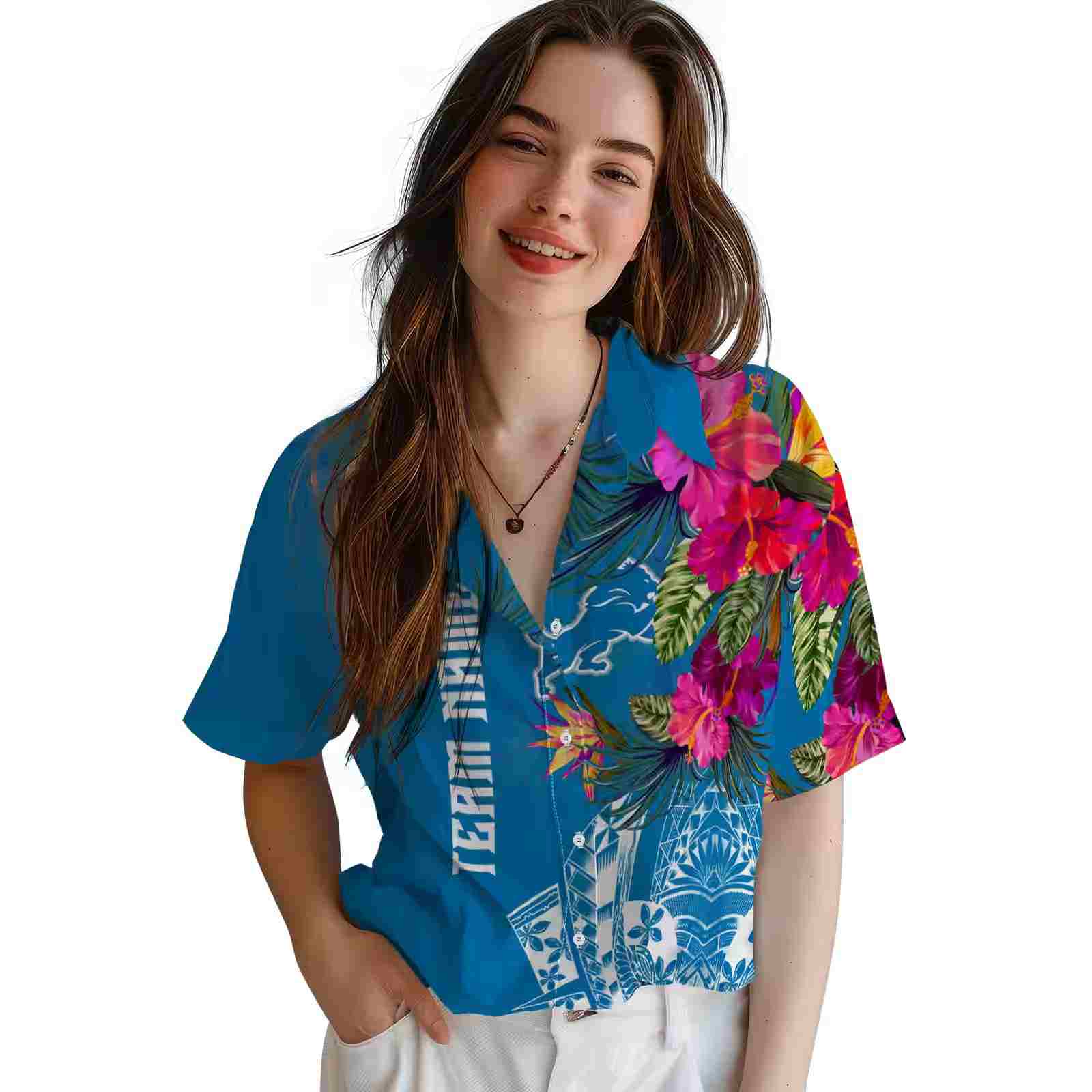 detroit lions floral polynesian blue hawaiian shirt latest model