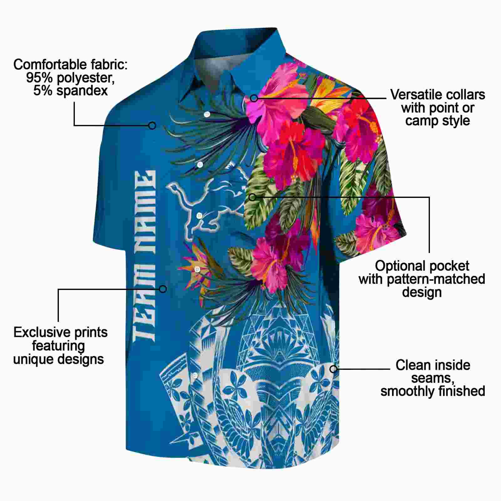 detroit lions floral polynesian blue hawaiian shirt new arrival