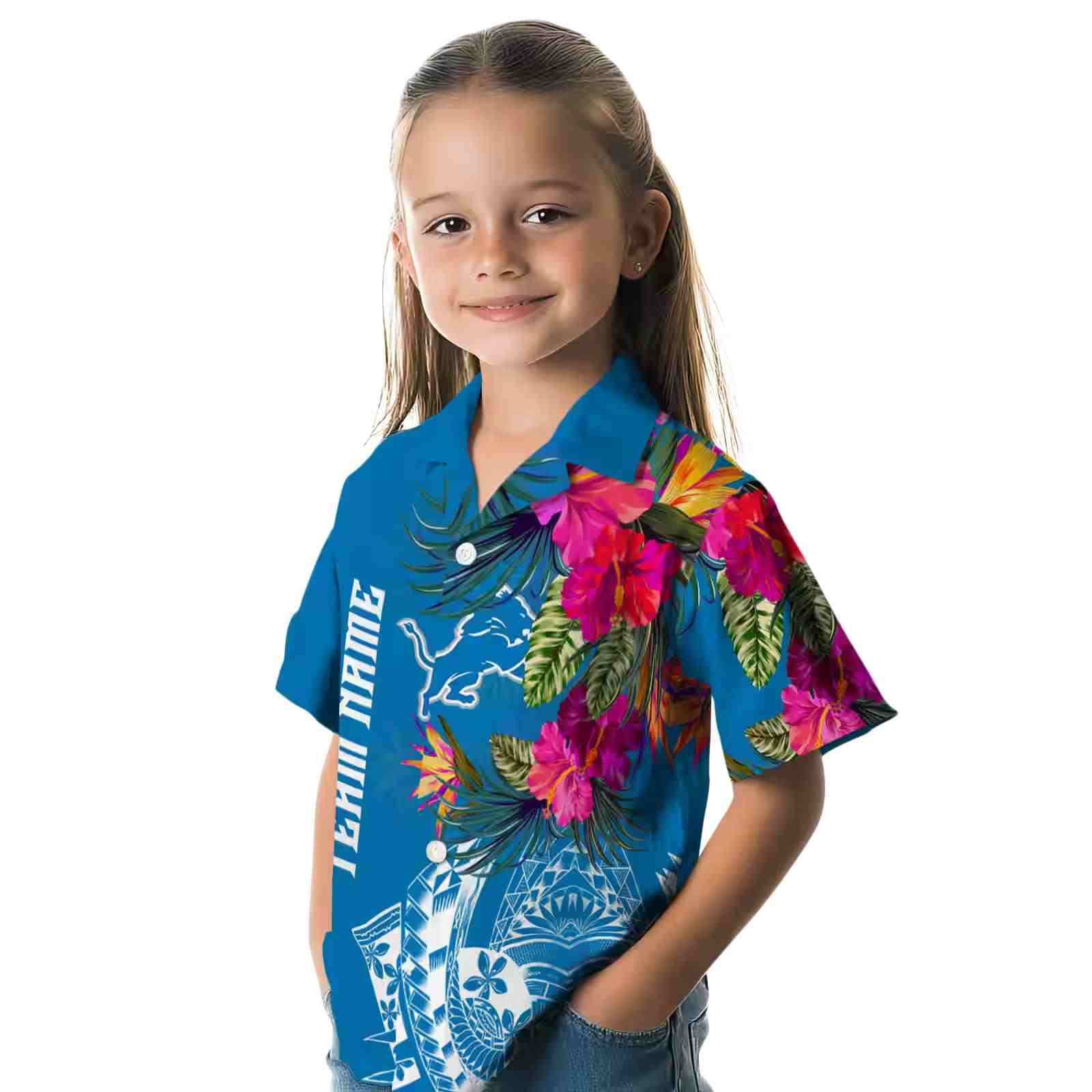 detroit lions floral polynesian blue hawaiian shirt premium grade