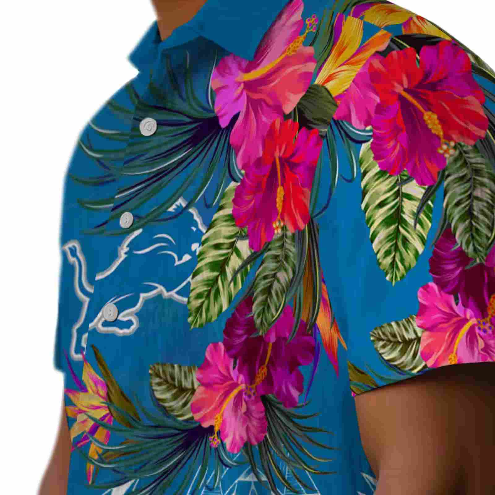 detroit lions floral polynesian blue hawaiian shirt trendy