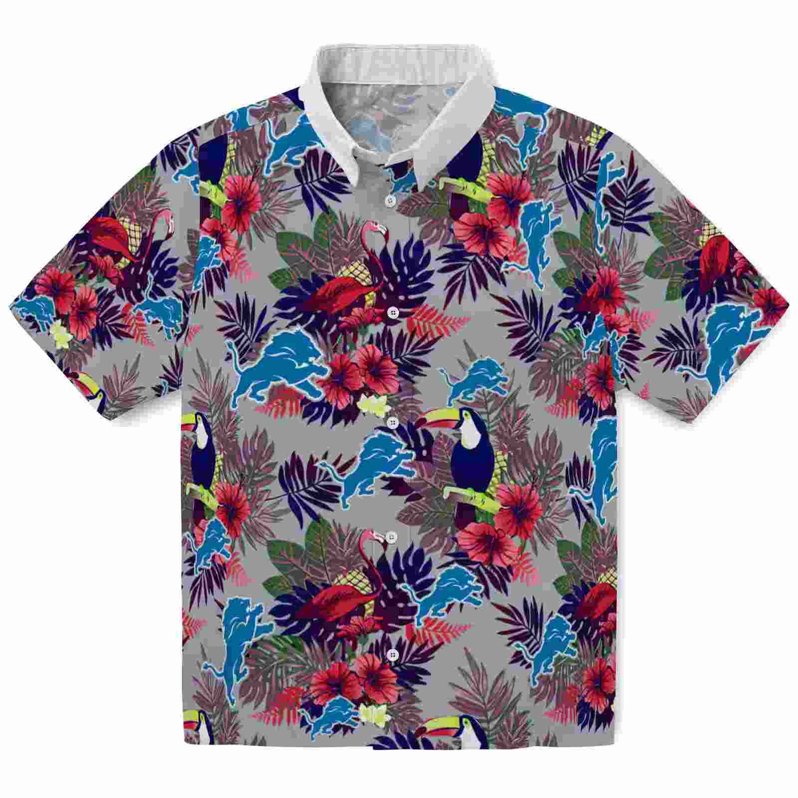 Detroit Lions Floral Toucan Blue Red Hawaiian Shirt