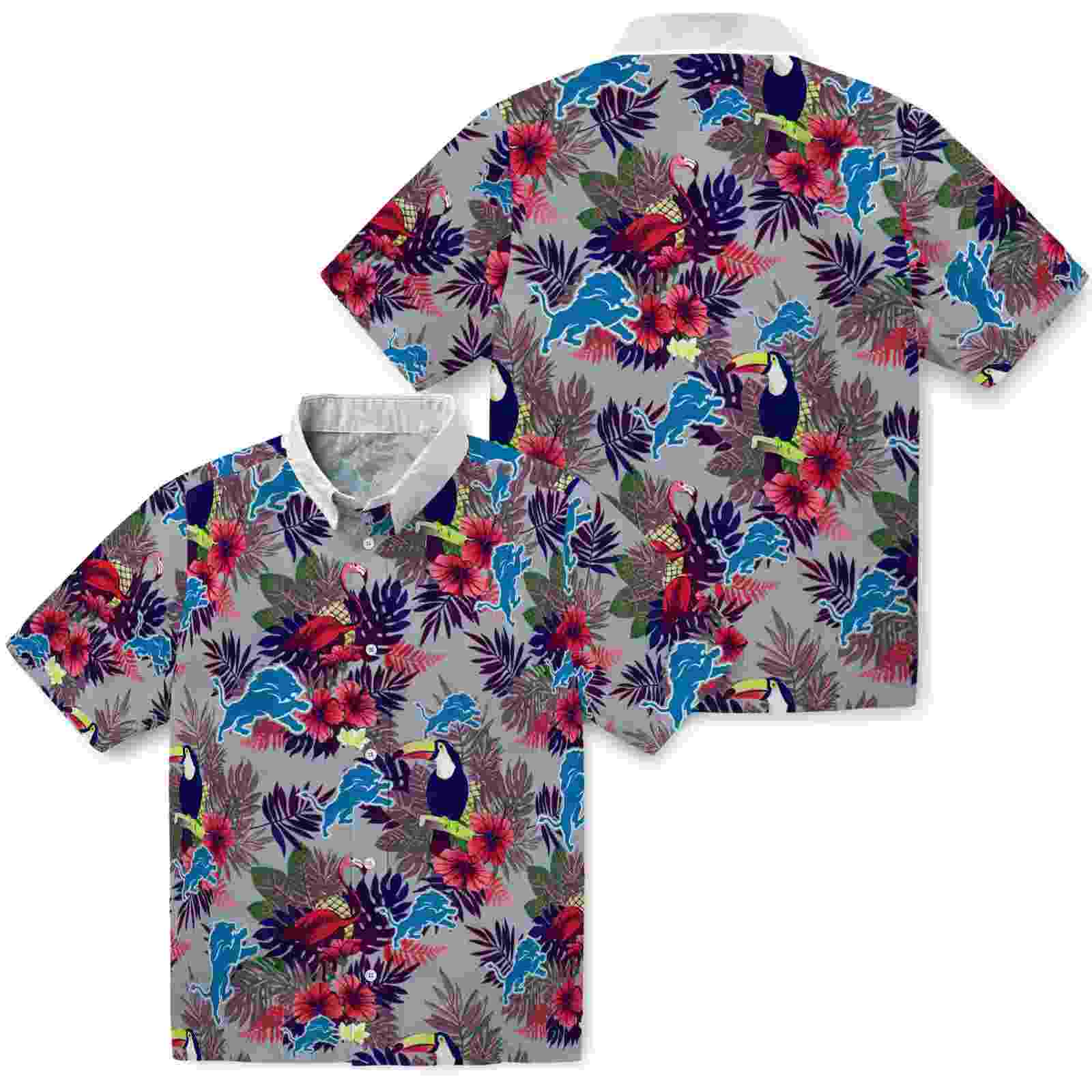 detroit lions floral toucan blue red hawaiian shirt high quality